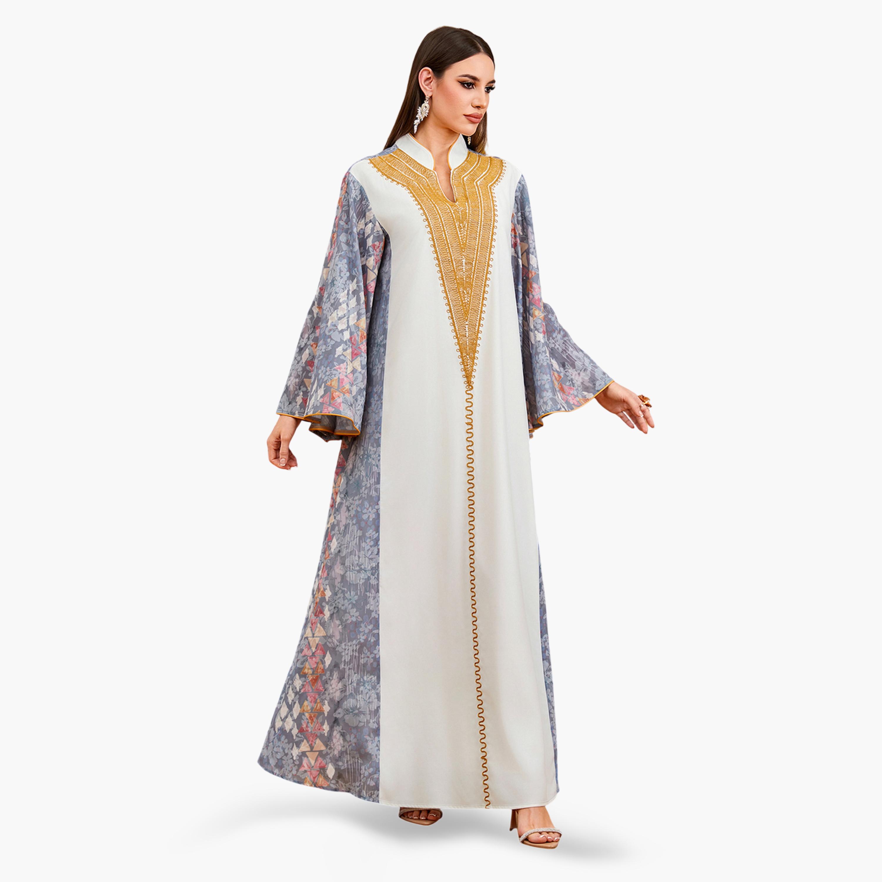 جلابية طويلة مطرزة وطبعة جرافيك متعدد الألوان-women-arabicclothing-jalabiyas-image-3
