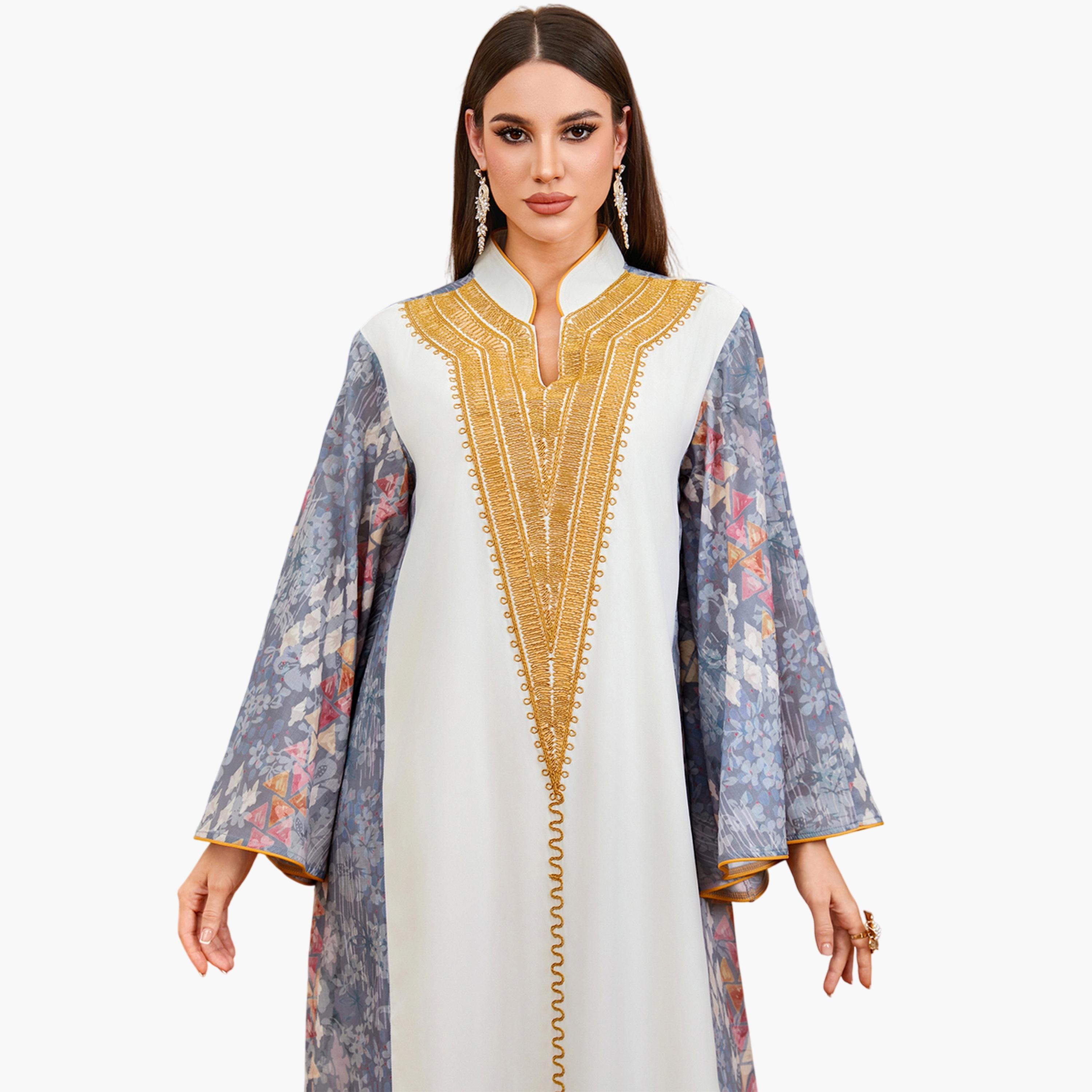 جلابية طويلة مطرزة وطبعة جرافيك متعدد الألوان-women-arabicclothing-jalabiyas-image-5