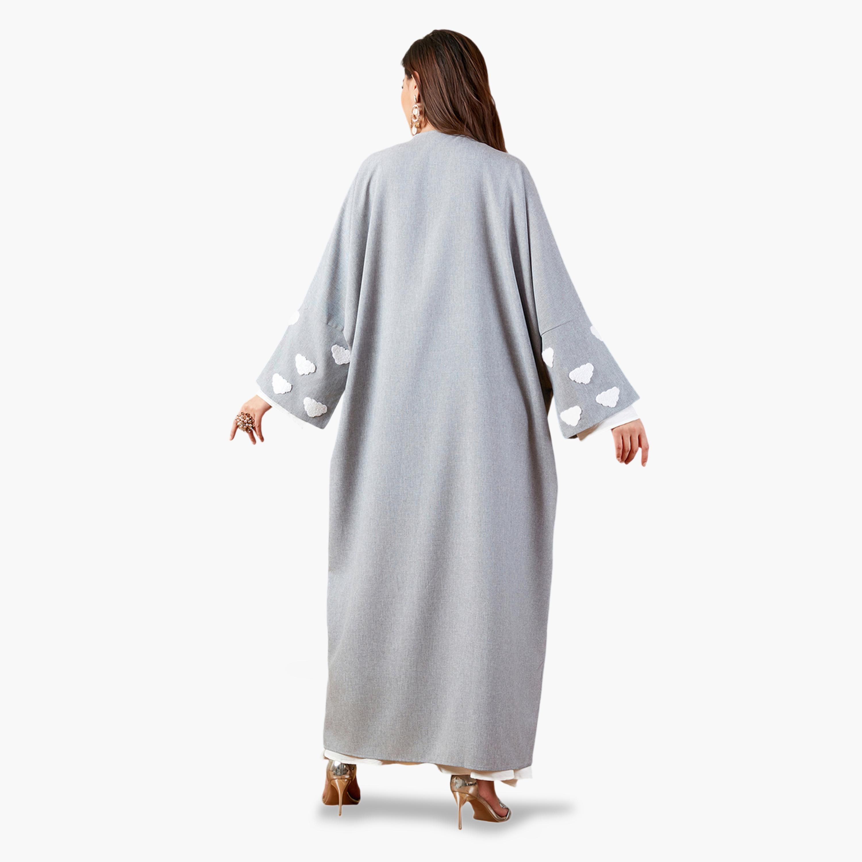 Take Two Grey Maxi A-Line Abaya With Cloud Embellishments-women-arabicclothing-abayas-image-2