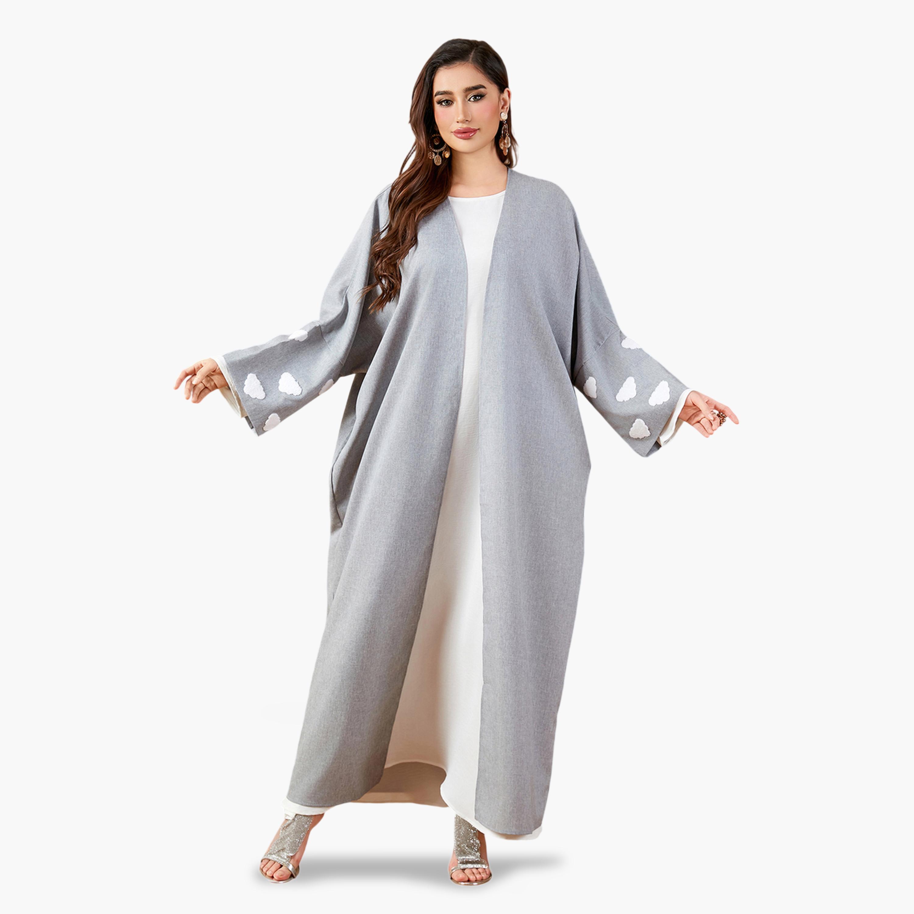 Take Two Grey Maxi A-Line Abaya With Cloud Embellishments-women-arabicclothing-abayas-image-3