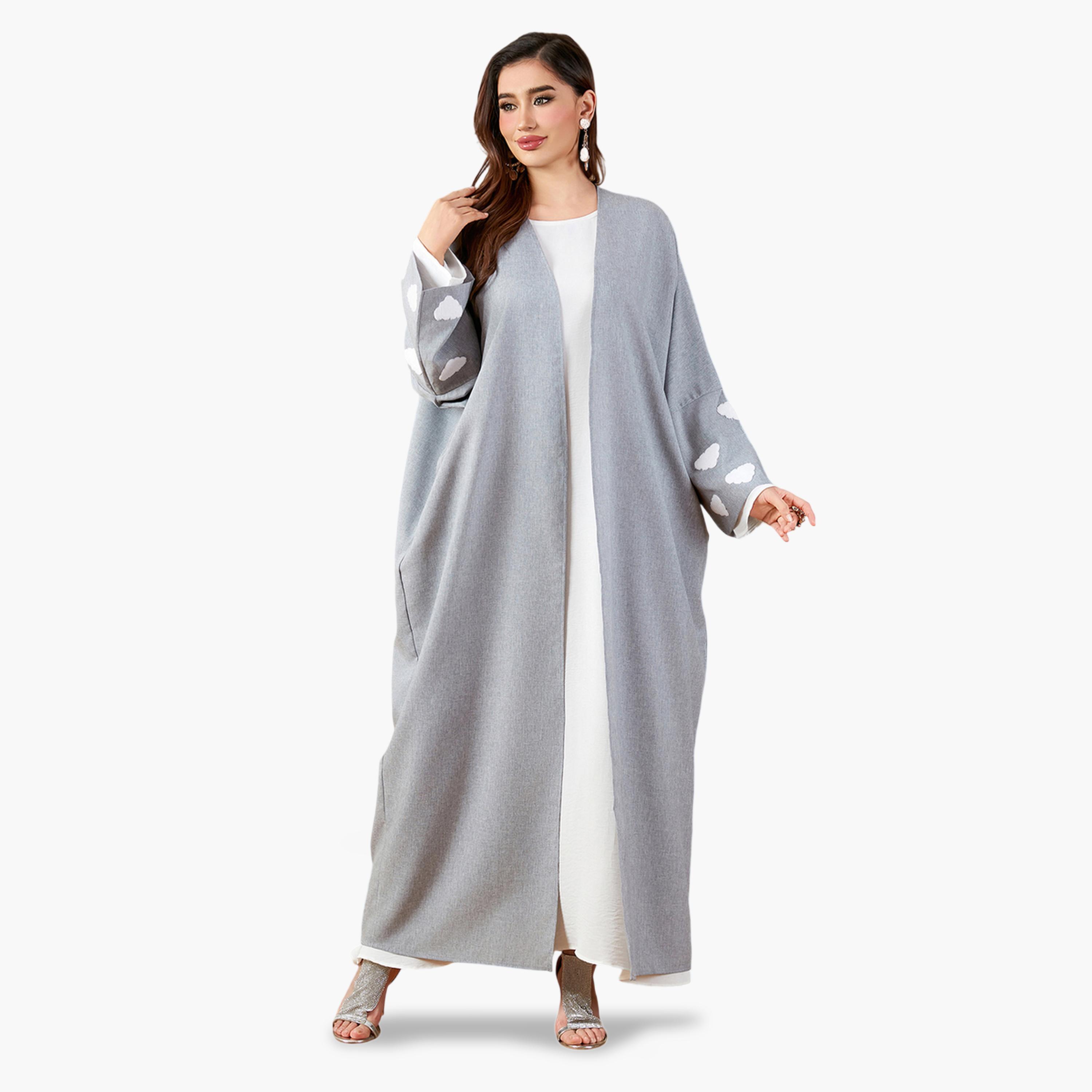 Take Two Grey Maxi A-Line Abaya With Cloud Embellishments-women-arabicclothing-abayas-image-4