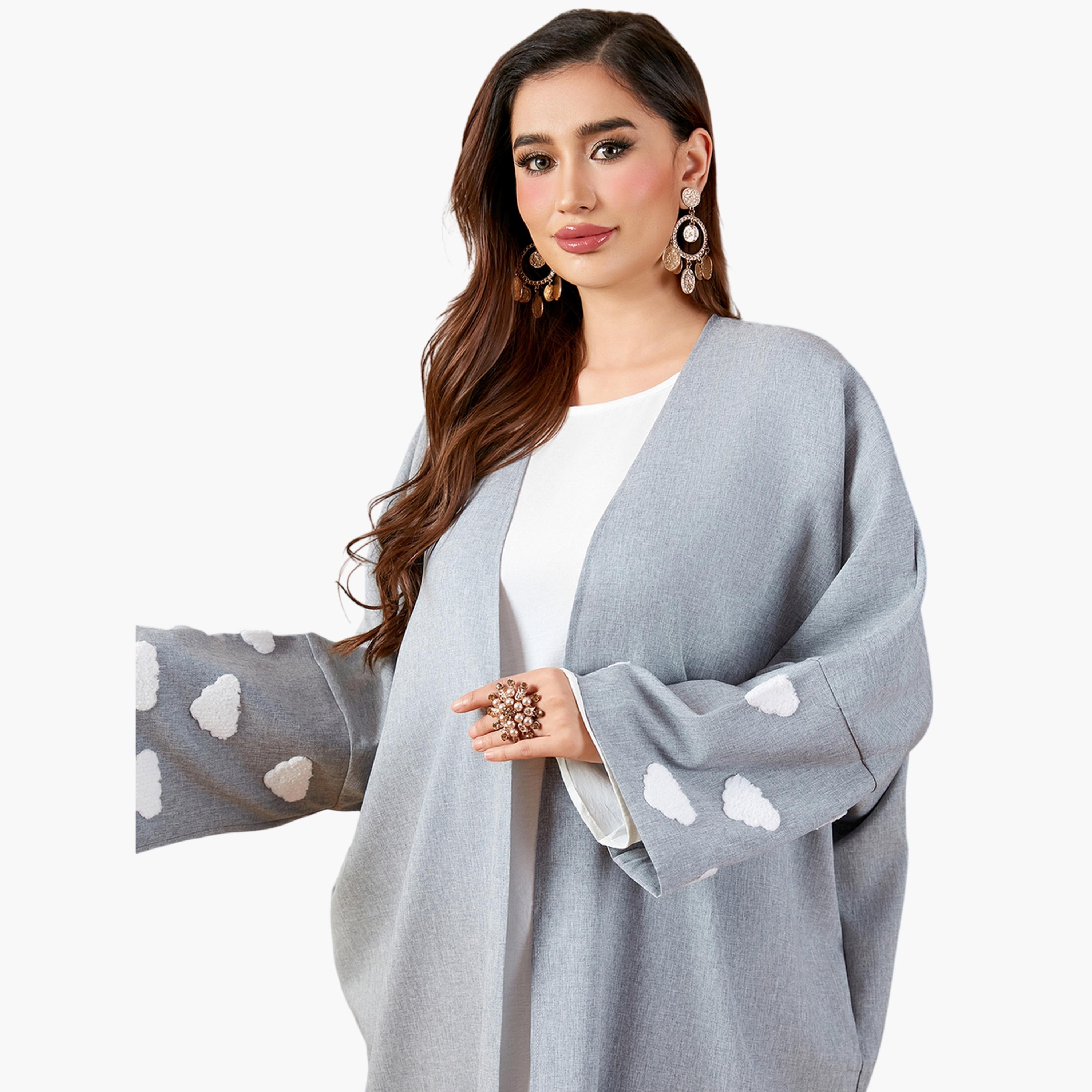 Take Two Grey Maxi A-Line Abaya With Cloud Embellishments-women-arabicclothing-abayas-image-5