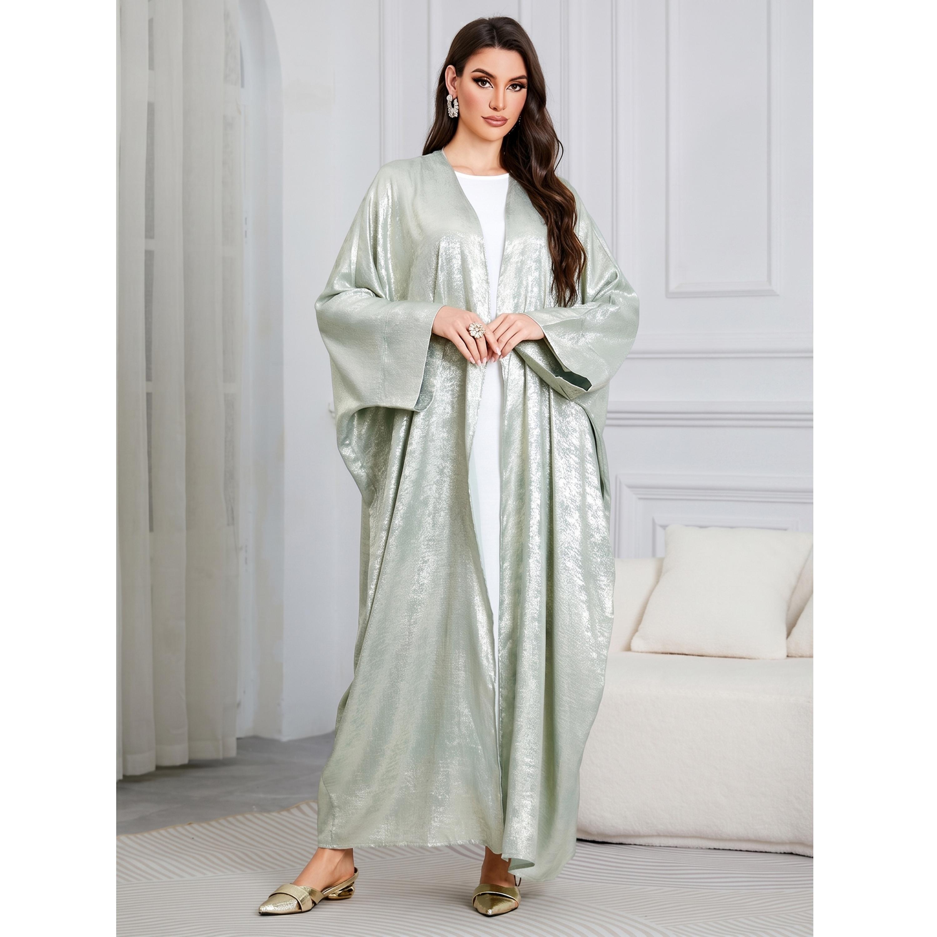 عباية مفتوحة من الأمام بأكمام خفاش لون أخضر-women-arabicclothing-abayas-image-1
