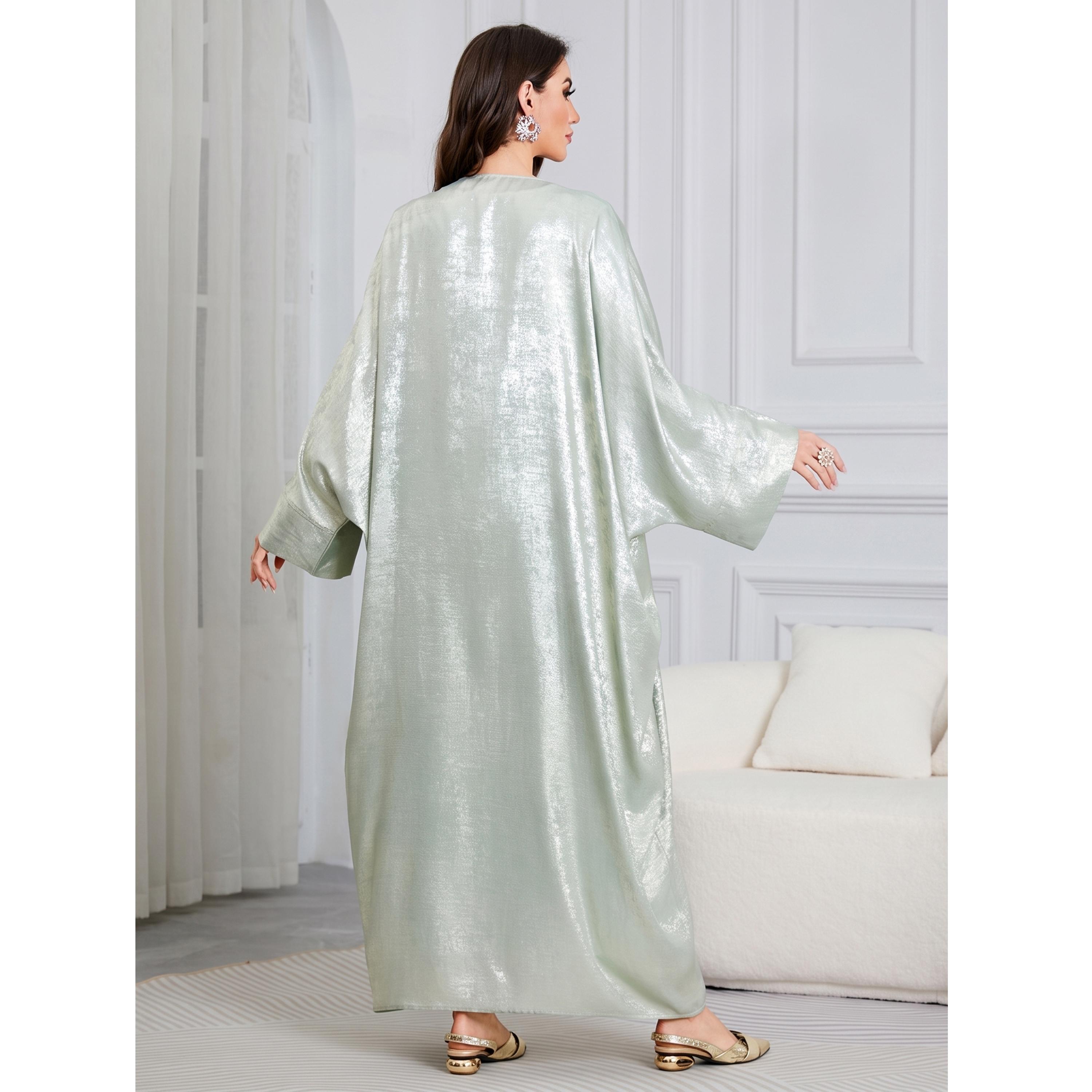 عباية مفتوحة من الأمام بأكمام خفاش لون أخضر-women-arabicclothing-abayas-image-2