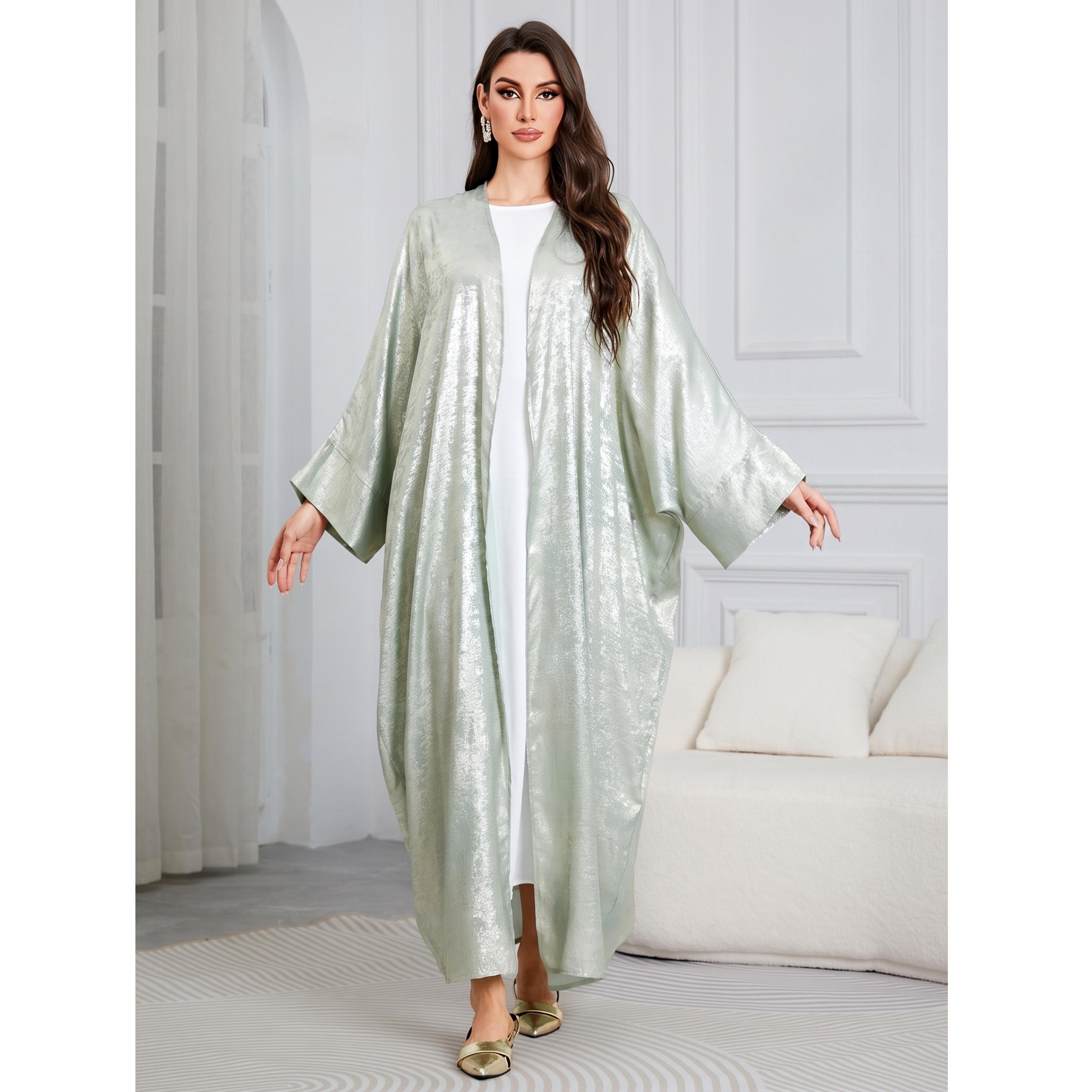 عباية مفتوحة من الأمام بأكمام خفاش لون أخضر-women-arabicclothing-abayas-image-3