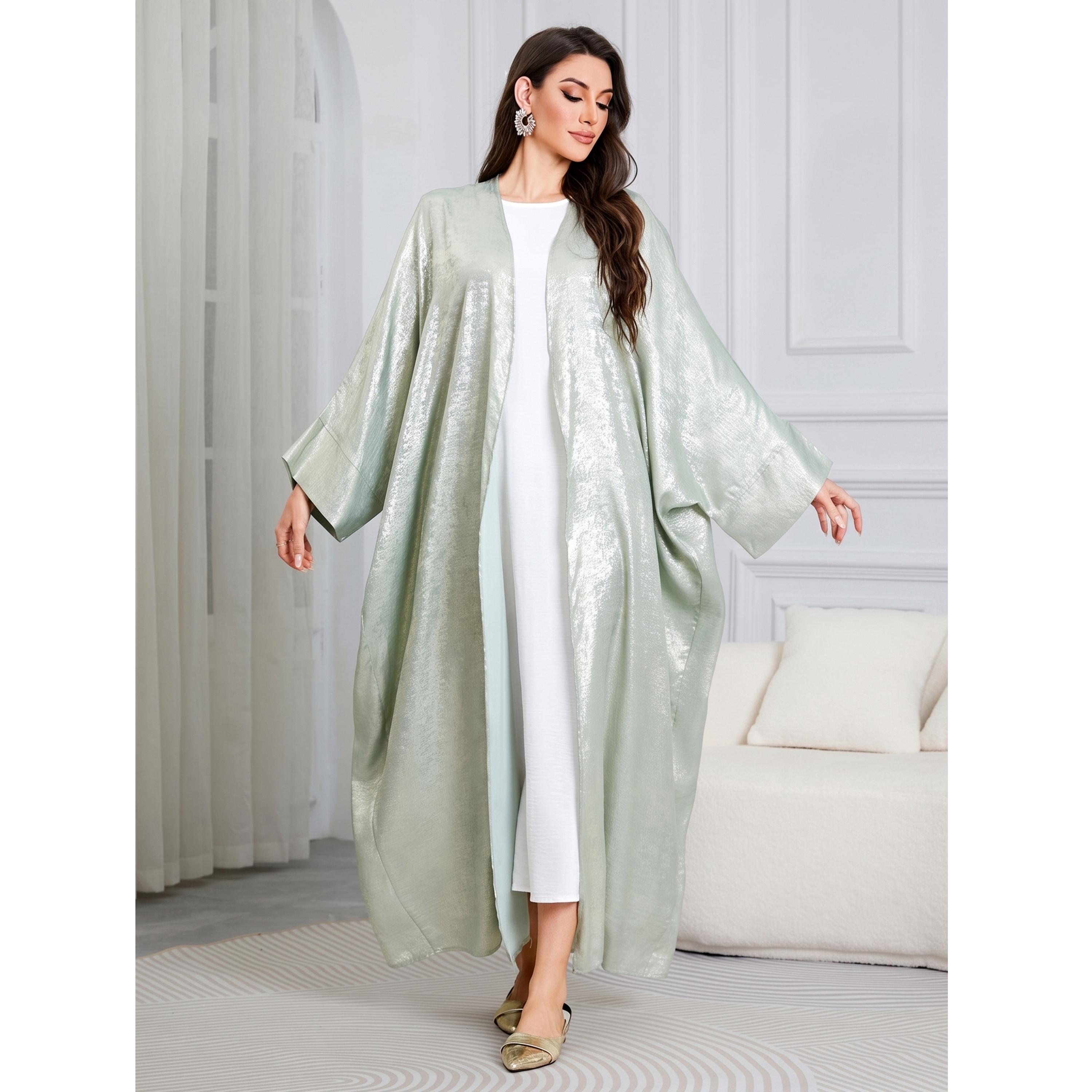 عباية مفتوحة من الأمام بأكمام خفاش لون أخضر-women-arabicclothing-abayas-image-4