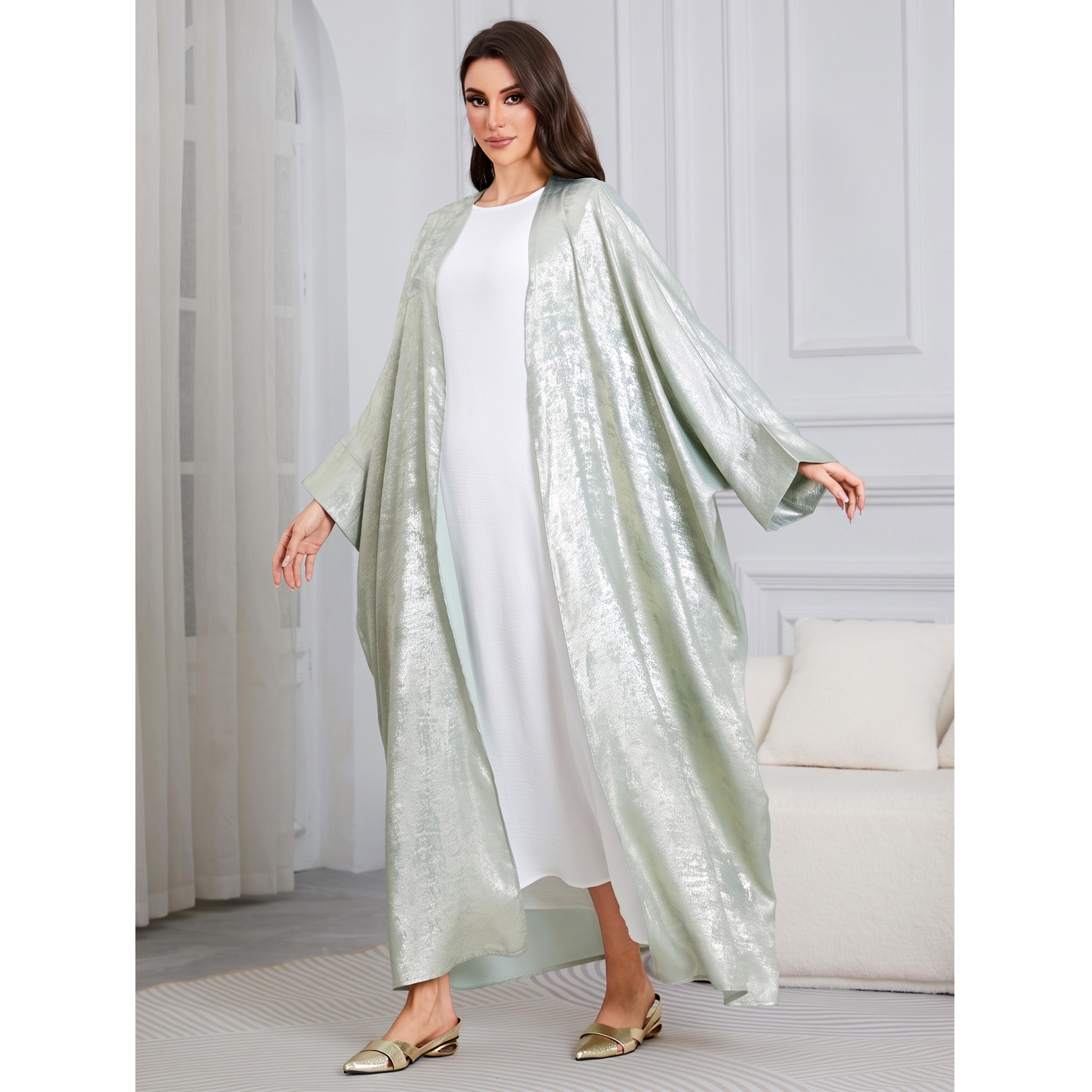 عباية مفتوحة من الأمام بأكمام خفاش لون أخضر-women-arabicclothing-abayas-image-6