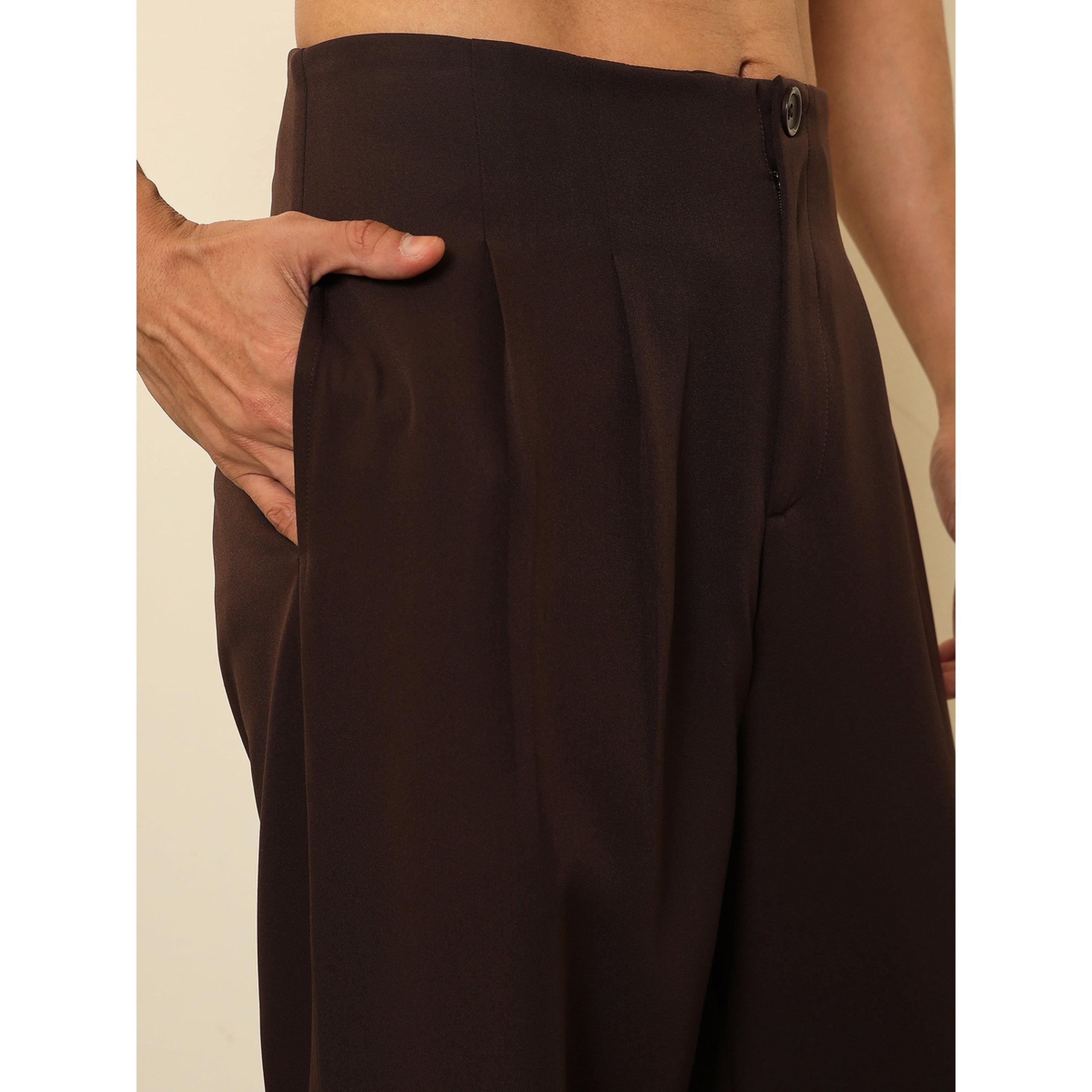Sassafras X Styli Dark Brown Dual-Dart High Rise Korean Pants-men-clothing-trousersandchinos-trousers-image-4