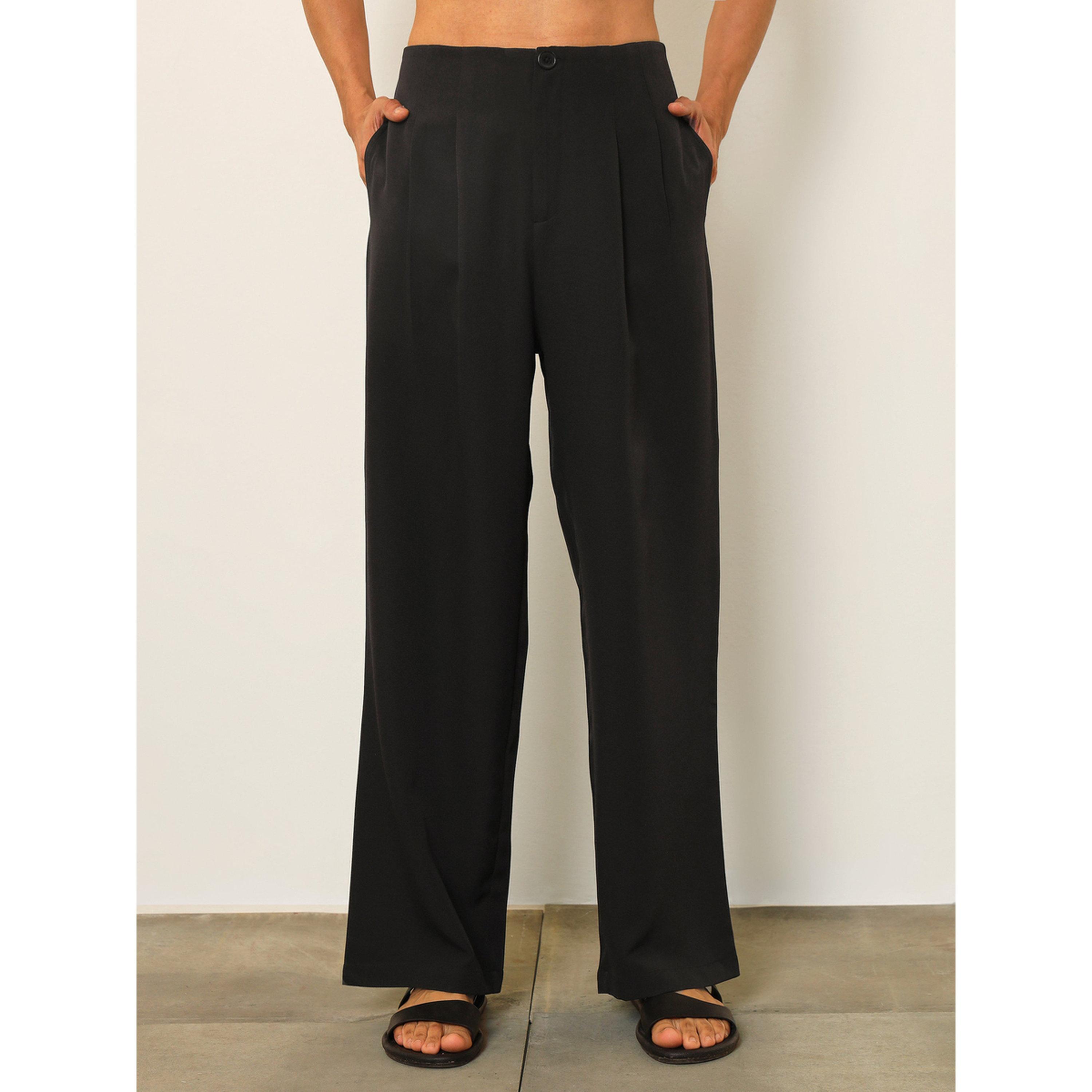 Sassafras X Styli Men Black Dual-Dart High Rise Korean Pants-men-clothing-trousersandchinos-trousers-image-1