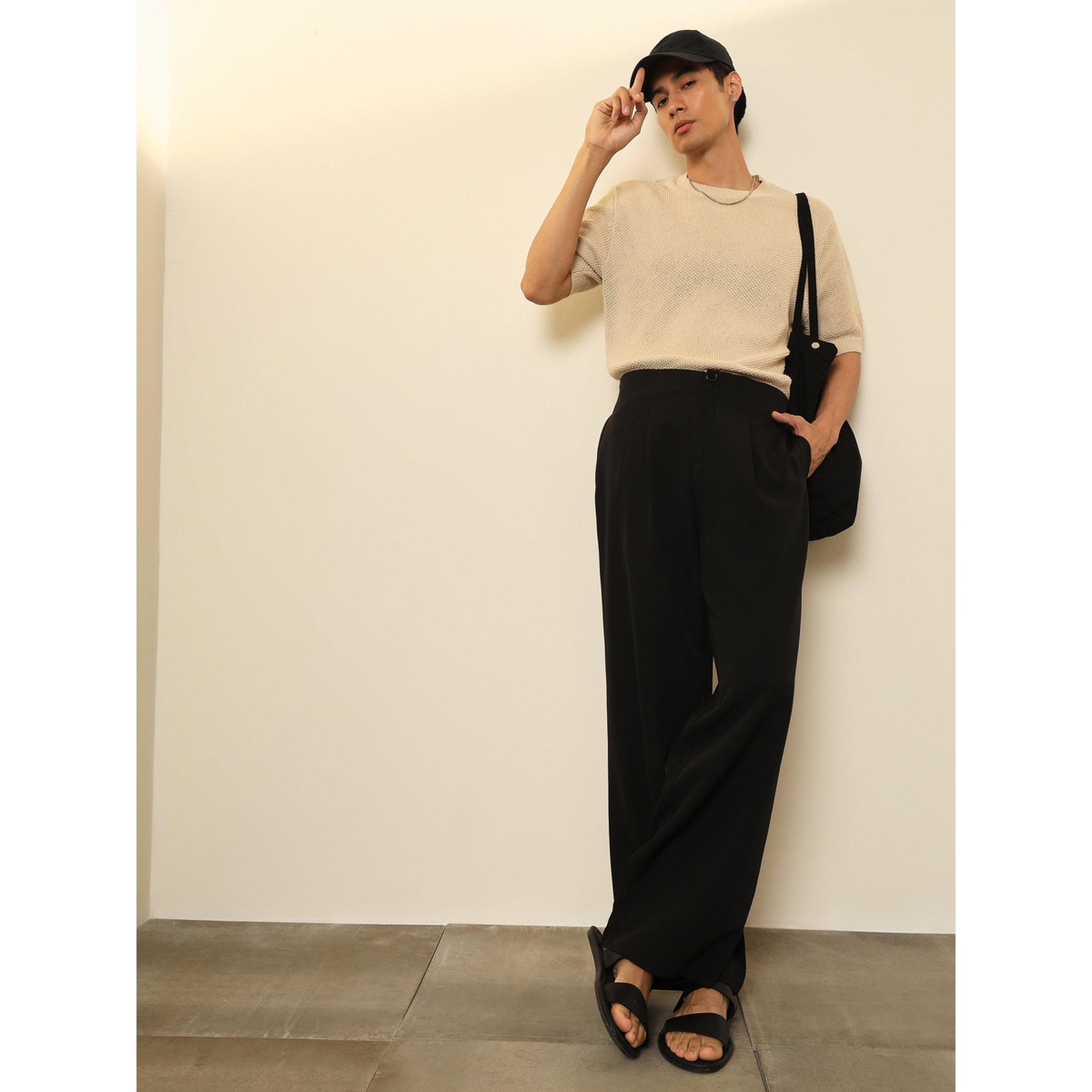 Sassafras X Styli Men Black Dual-Dart High Rise Korean Pants-men-clothing-trousersandchinos-trousers-image-2