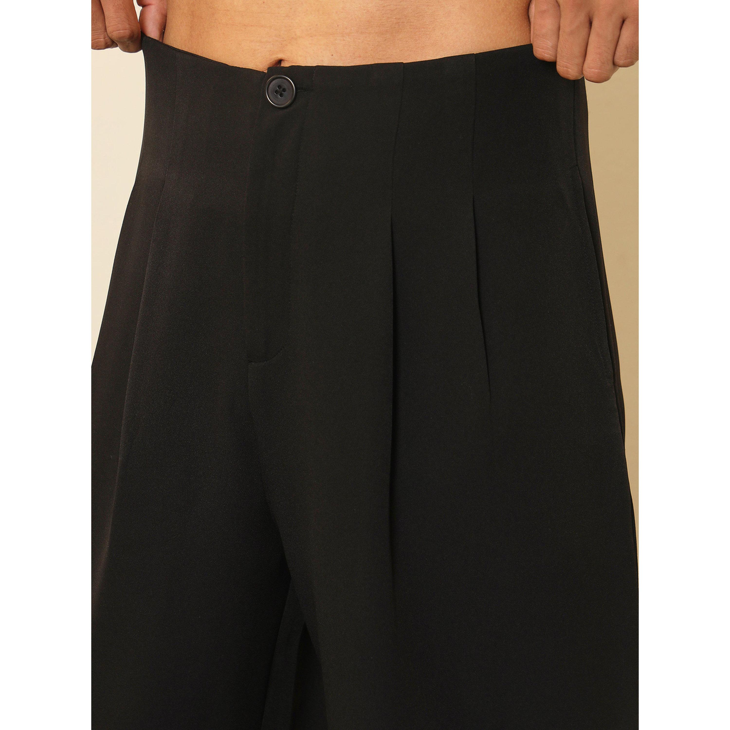 Sassafras X Styli Men Black Dual-Dart High Rise Korean Pants-men-clothing-trousersandchinos-trousers-image-4