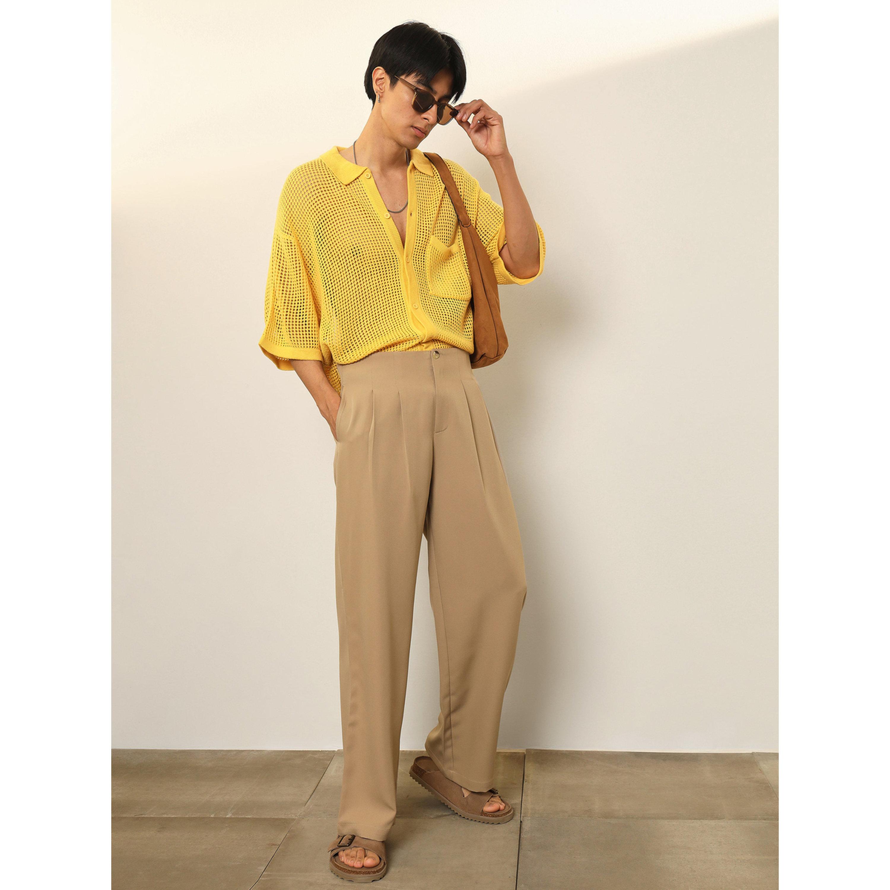 بنطال كوري بخصر مرتفع وتفاصيل بنمط بنسين مزدوجين للرجال-men-clothing-trousersandchinos-trousers-image-2