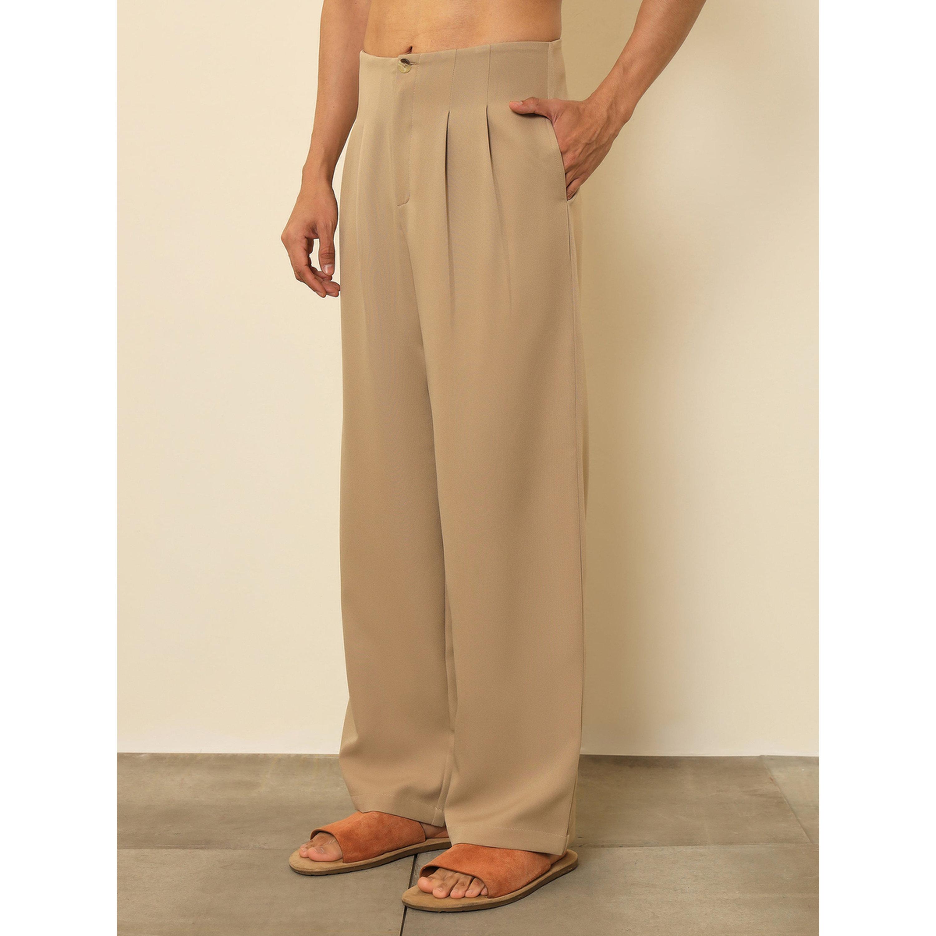 بنطال كوري بخصر مرتفع وتفاصيل بنمط بنسين مزدوجين للرجال-men-clothing-trousersandchinos-trousers-image-3