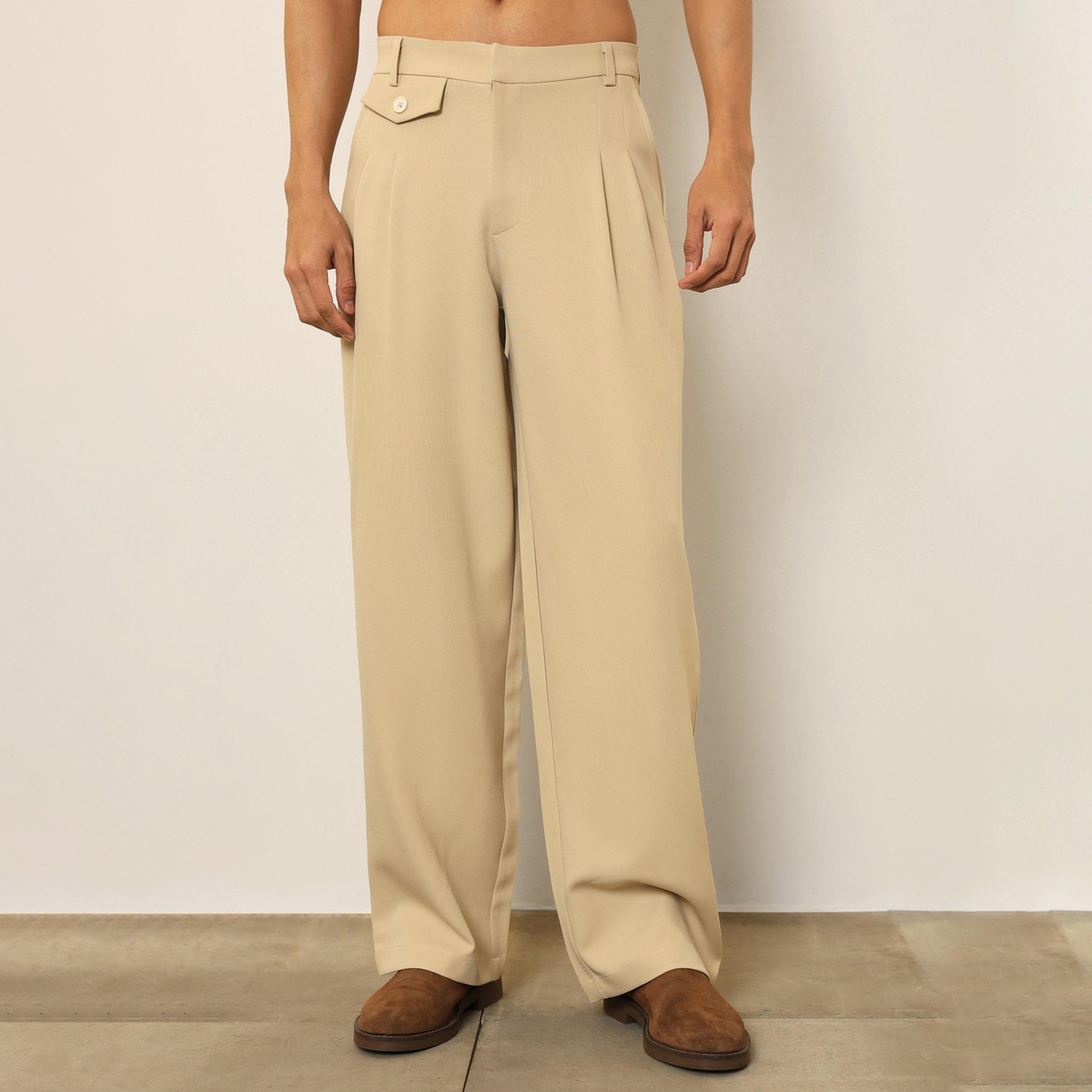 بنطال كوري بثنيات وجيب بغطاء وهمي للرجال-men-clothing-trousersandchinos-trousers-image-1