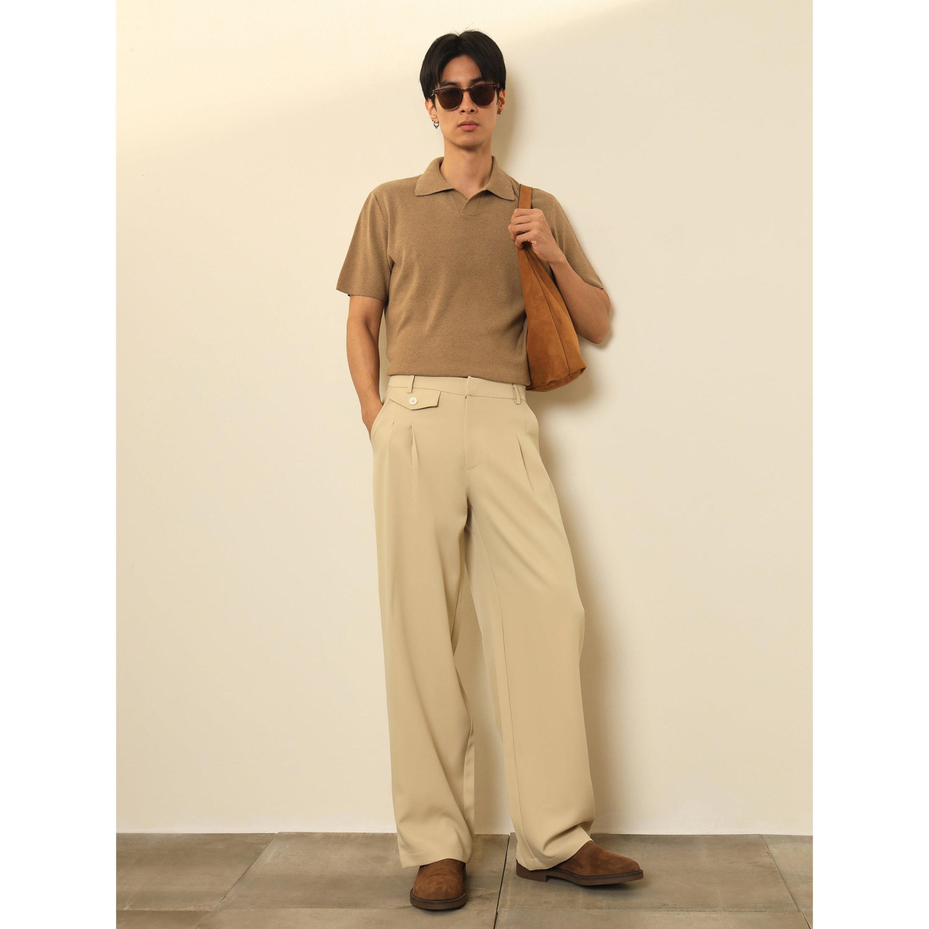 بنطال كوري بثنيات وجيب بغطاء وهمي للرجال-men-clothing-trousersandchinos-trousers-image-2