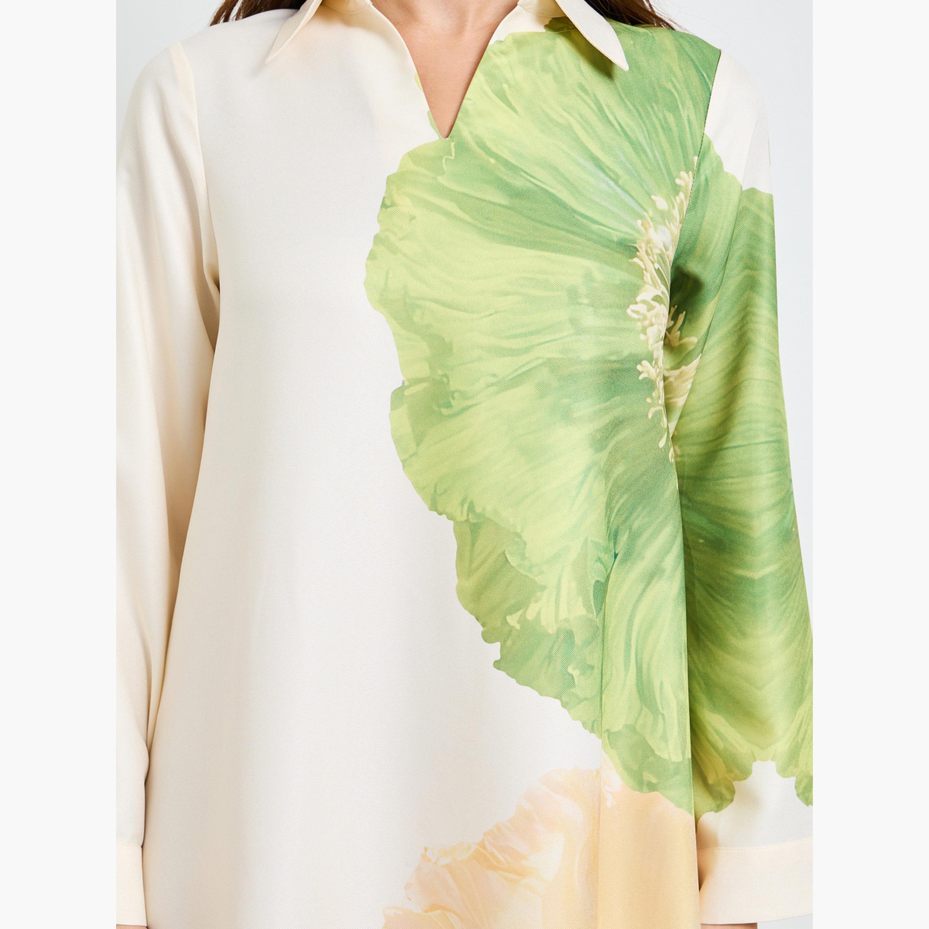 Amirah X Styli Open Collar Placement Print Jalabiya-women-arabicclothing-jalabiyas-image-5