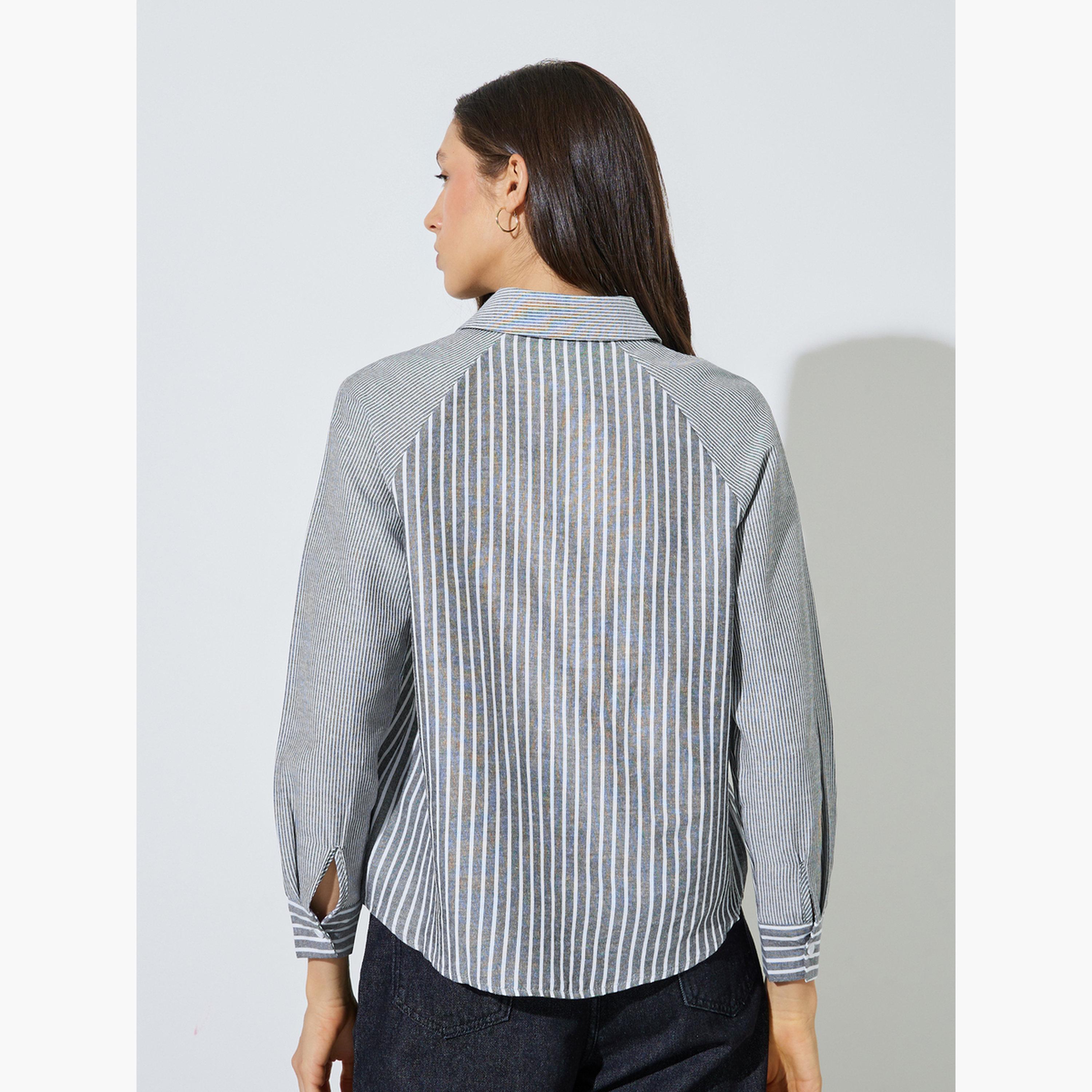 ستايلي - قميص أسود مخطط بأكمام راجلان-women-clothing-shirtsandblouses-shirts-image-4