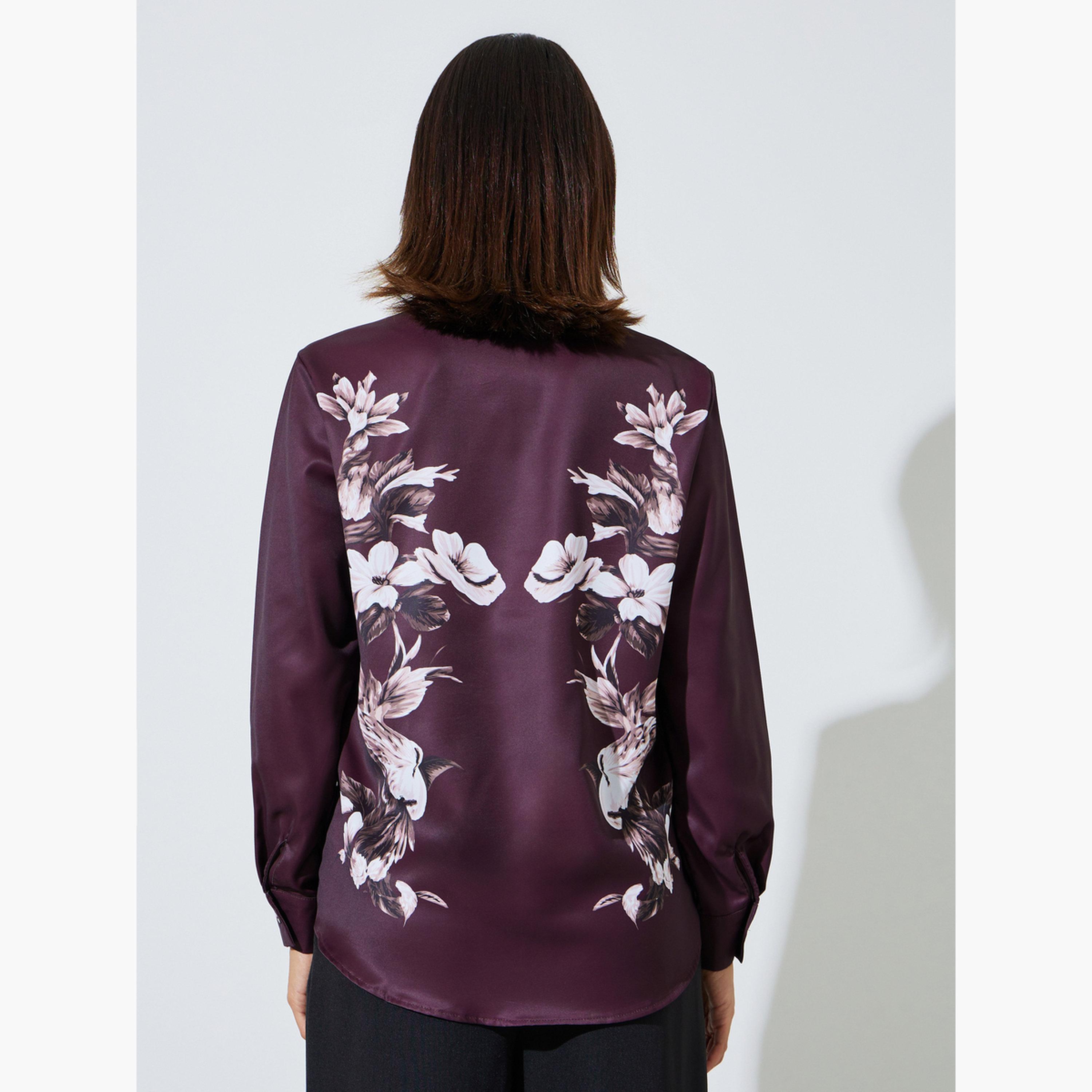ستايلي - قميص بأكمام طويلة مطبوع عليه زهور بنفسجية-women-clothing-shirtsandblouses-shirts-image-4