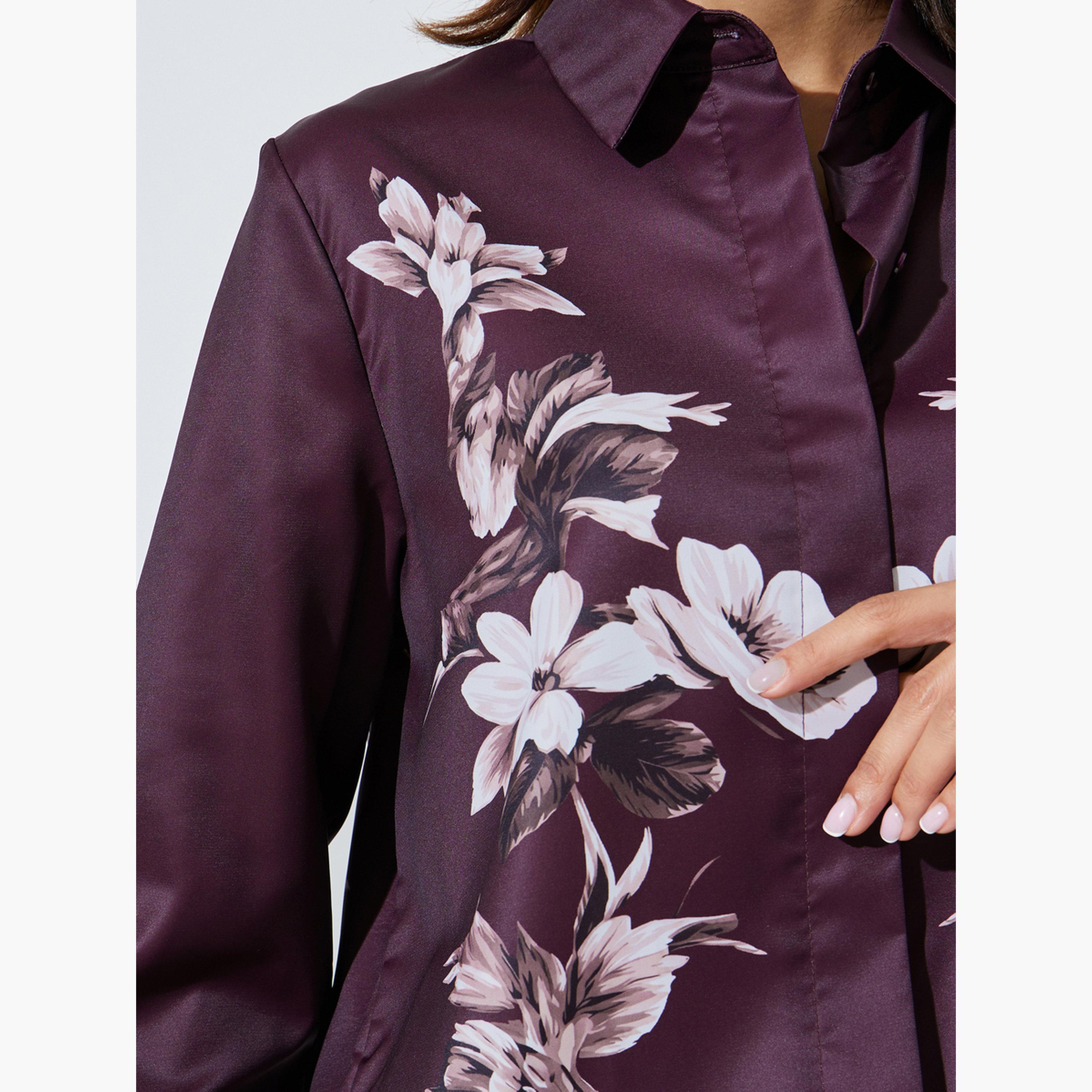 ستايلي - قميص بأكمام طويلة مطبوع عليه زهور بنفسجية-women-clothing-shirtsandblouses-shirts-image-5