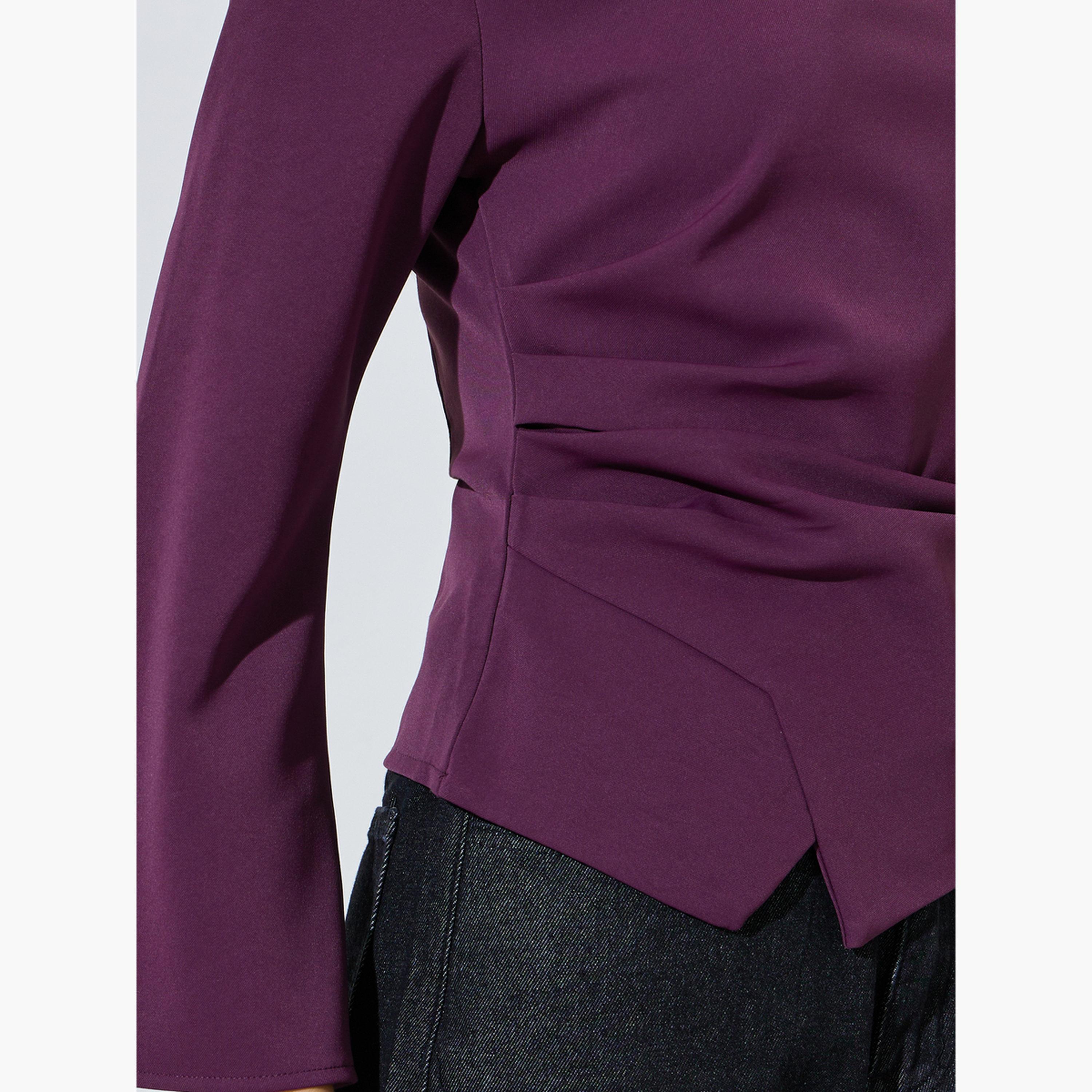 بلوزة بأكمام واسعة وحافة غير متماثلة الطول-women-clothing-shirtsandblouses-blouses-image-4