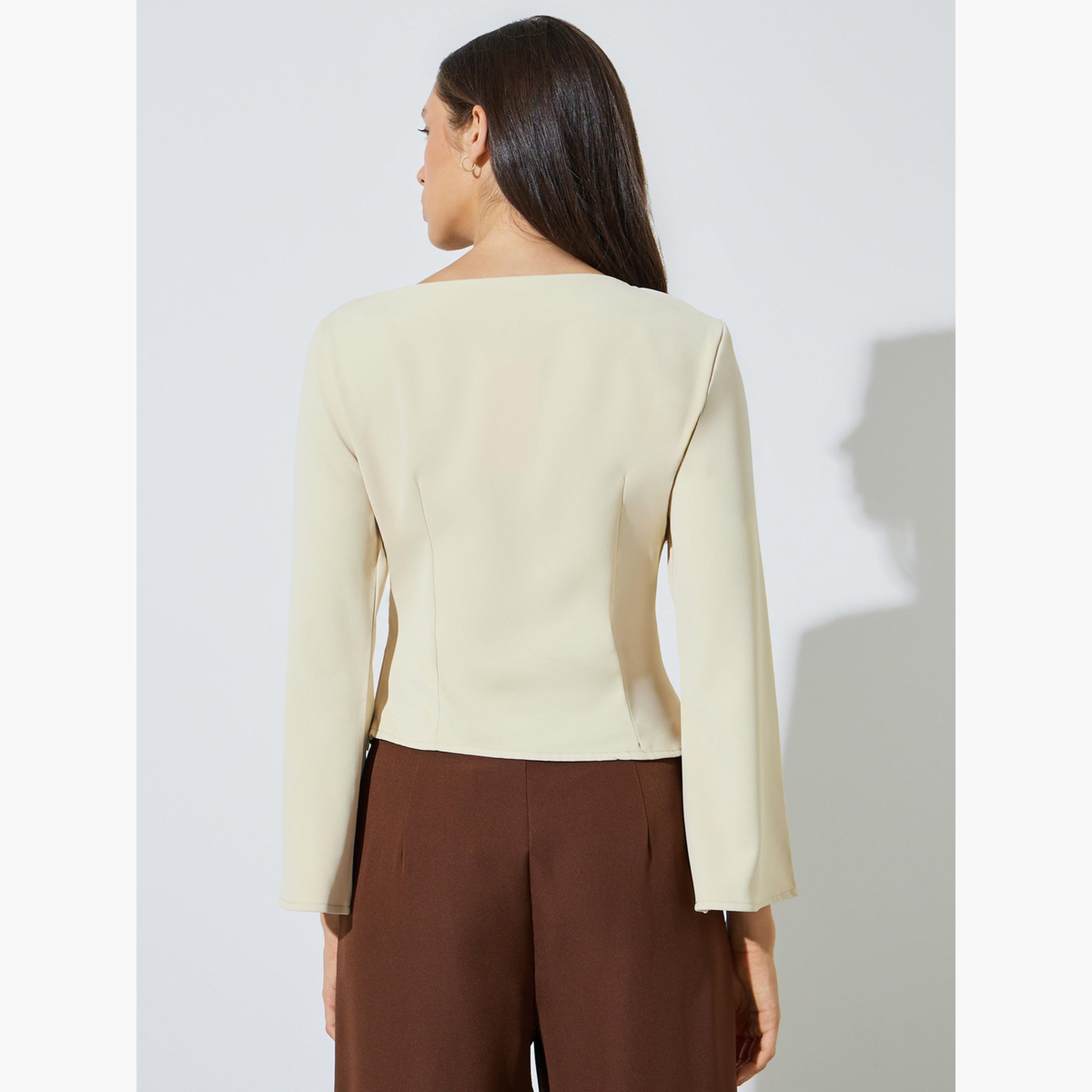 بلوزة بأكمام واسعة وحافة غير متماثلة الطول-women-clothing-shirtsandblouses-blouses-image-4