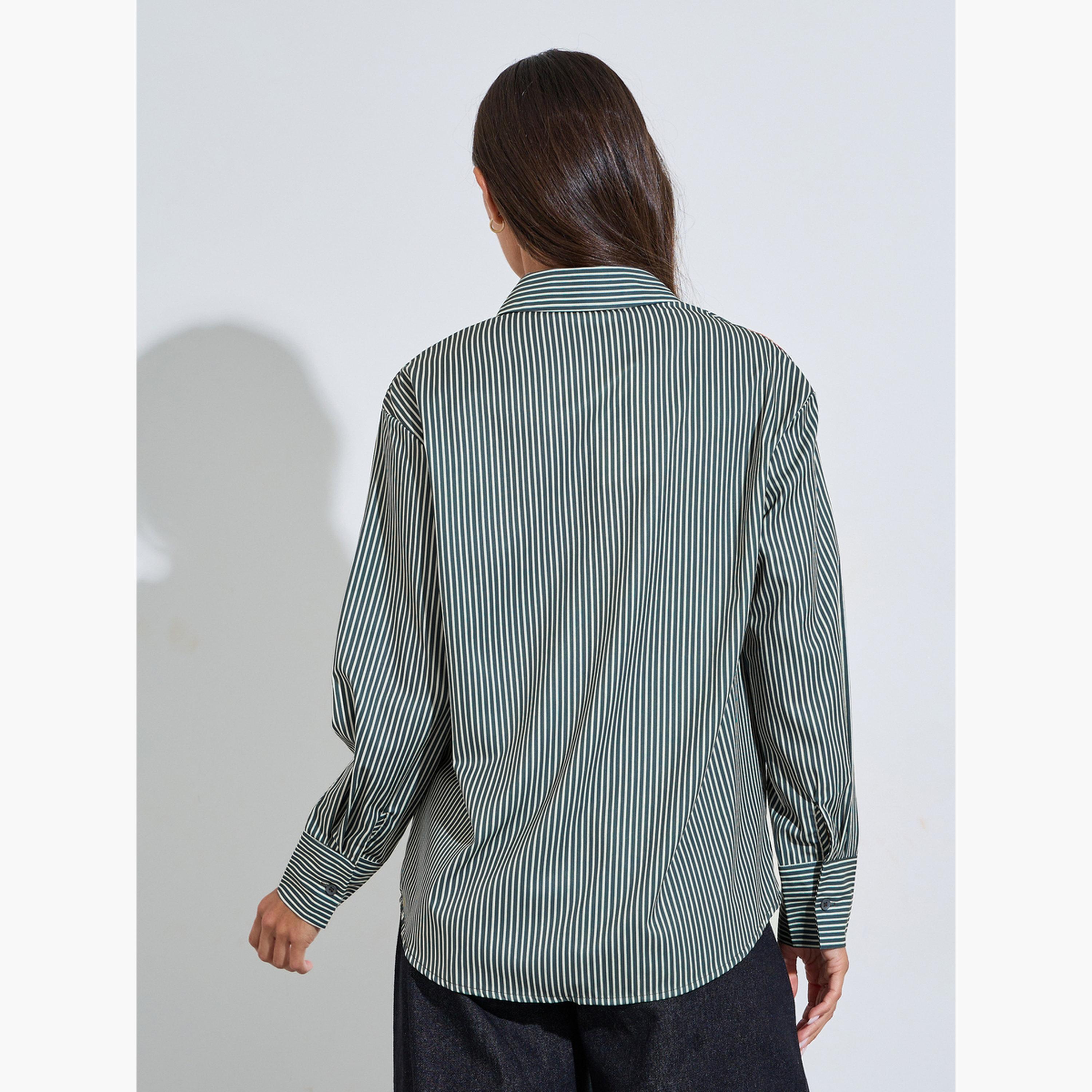 قميص واسع وطبعة زهور بنمط مخطط لون أسود-women-clothing-shirtsandblouses-shirts-image-4