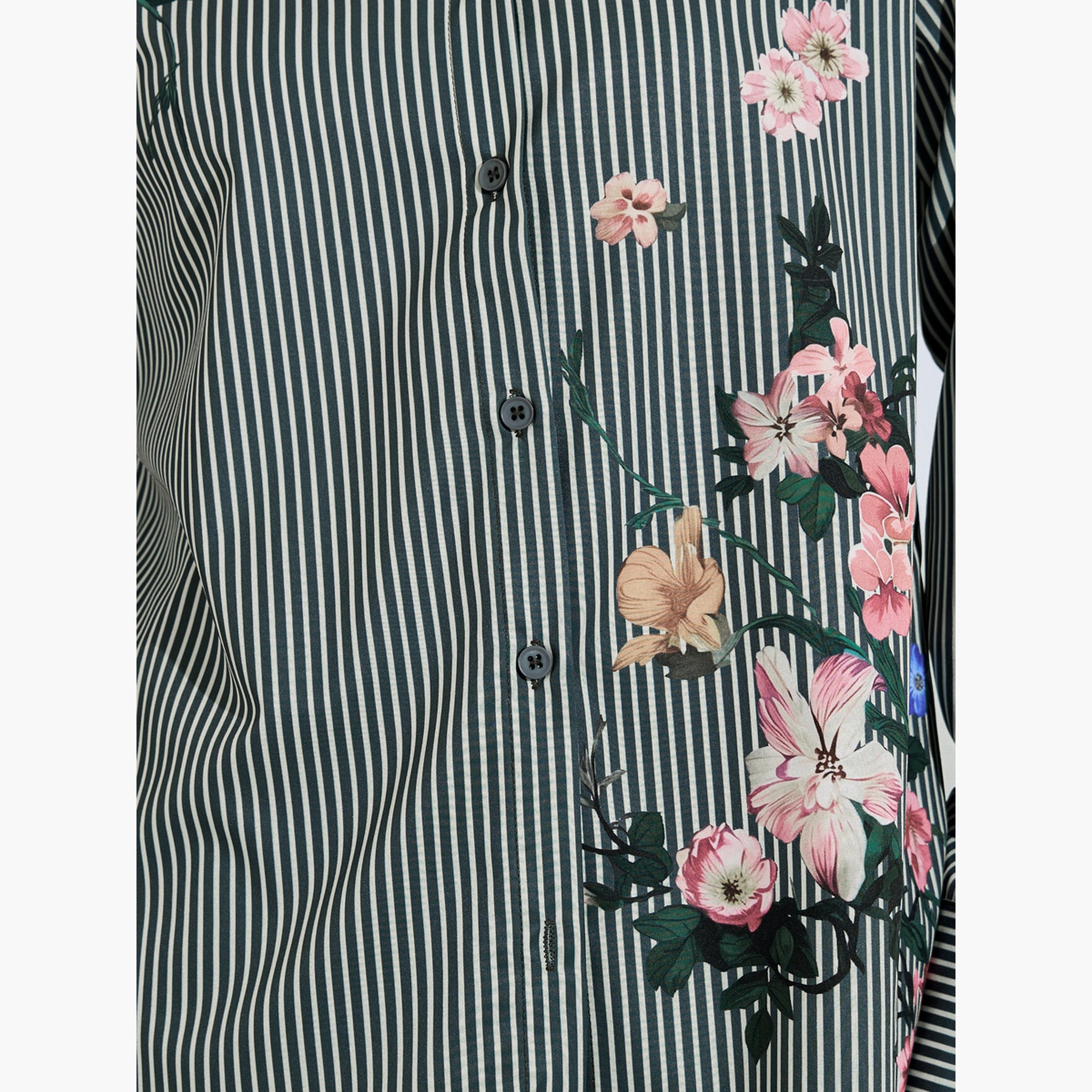 قميص واسع وطبعة زهور بنمط مخطط لون أسود-women-clothing-shirtsandblouses-shirts-image-5