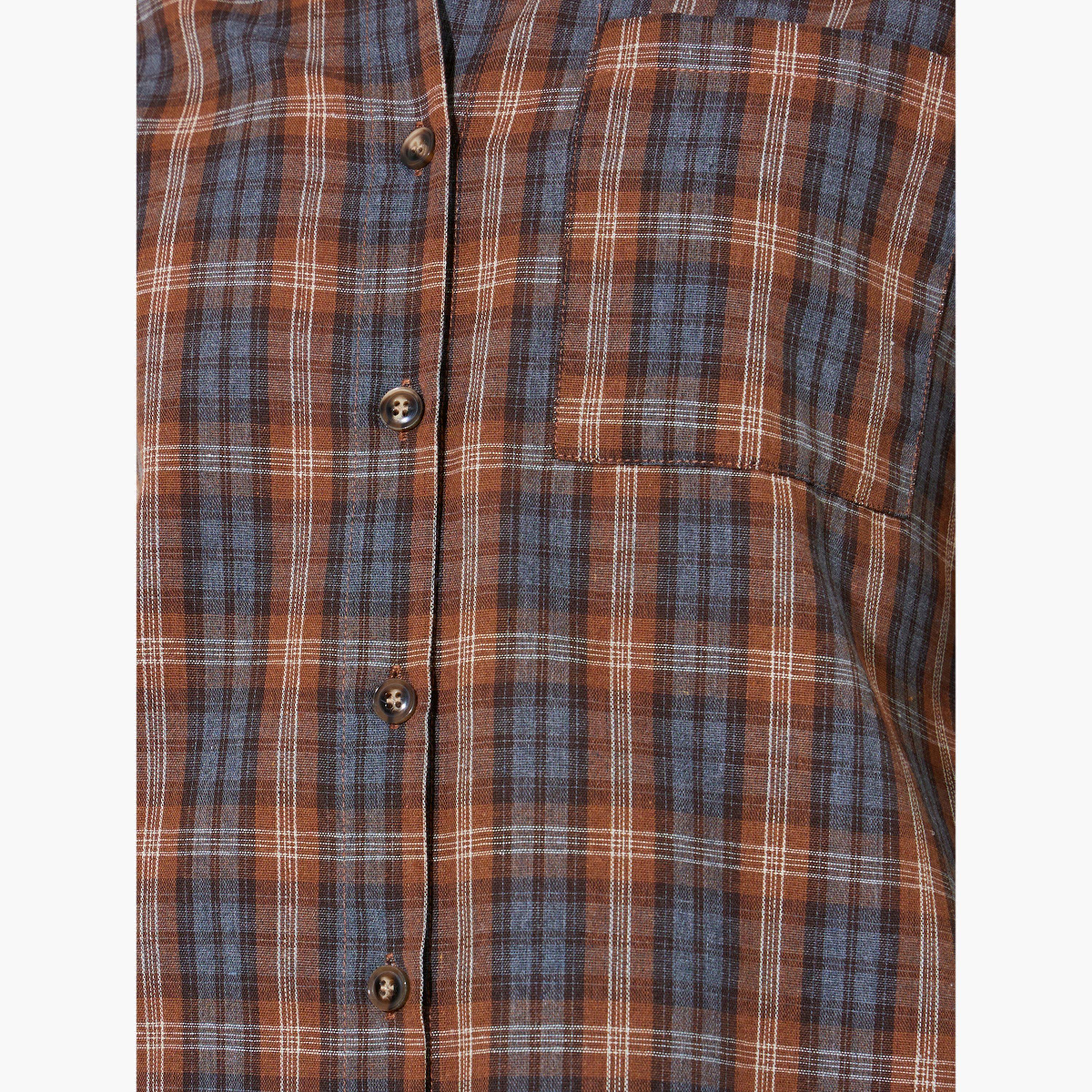Styli Tan Longline Plaid Oversized Shirt-women-clothing-shirtsandblouses-shirts-image-6