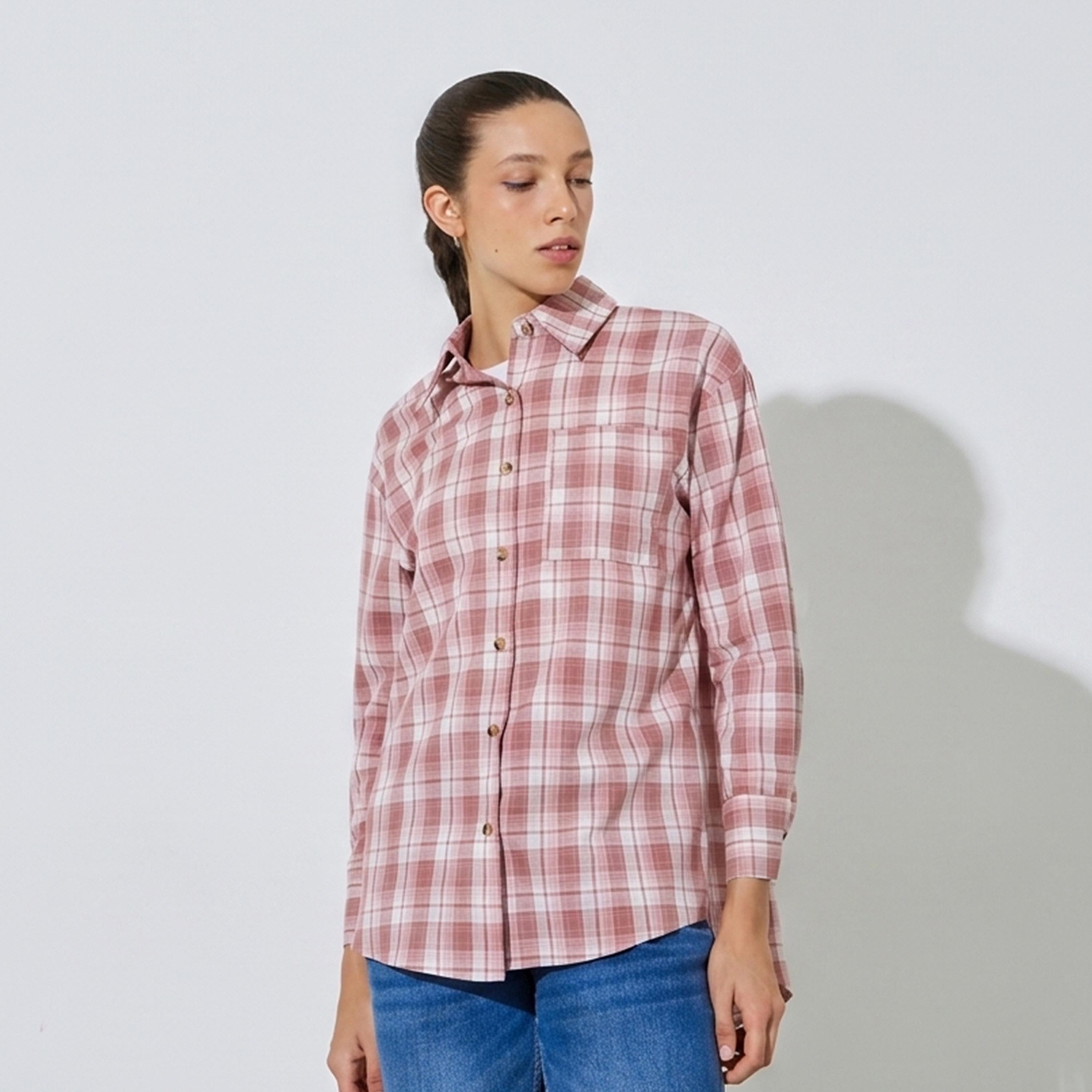 بلوزة واسعة قصة طويلة بنمط كاروهات-women-clothing-shirtsandblouses-shirts-image-1