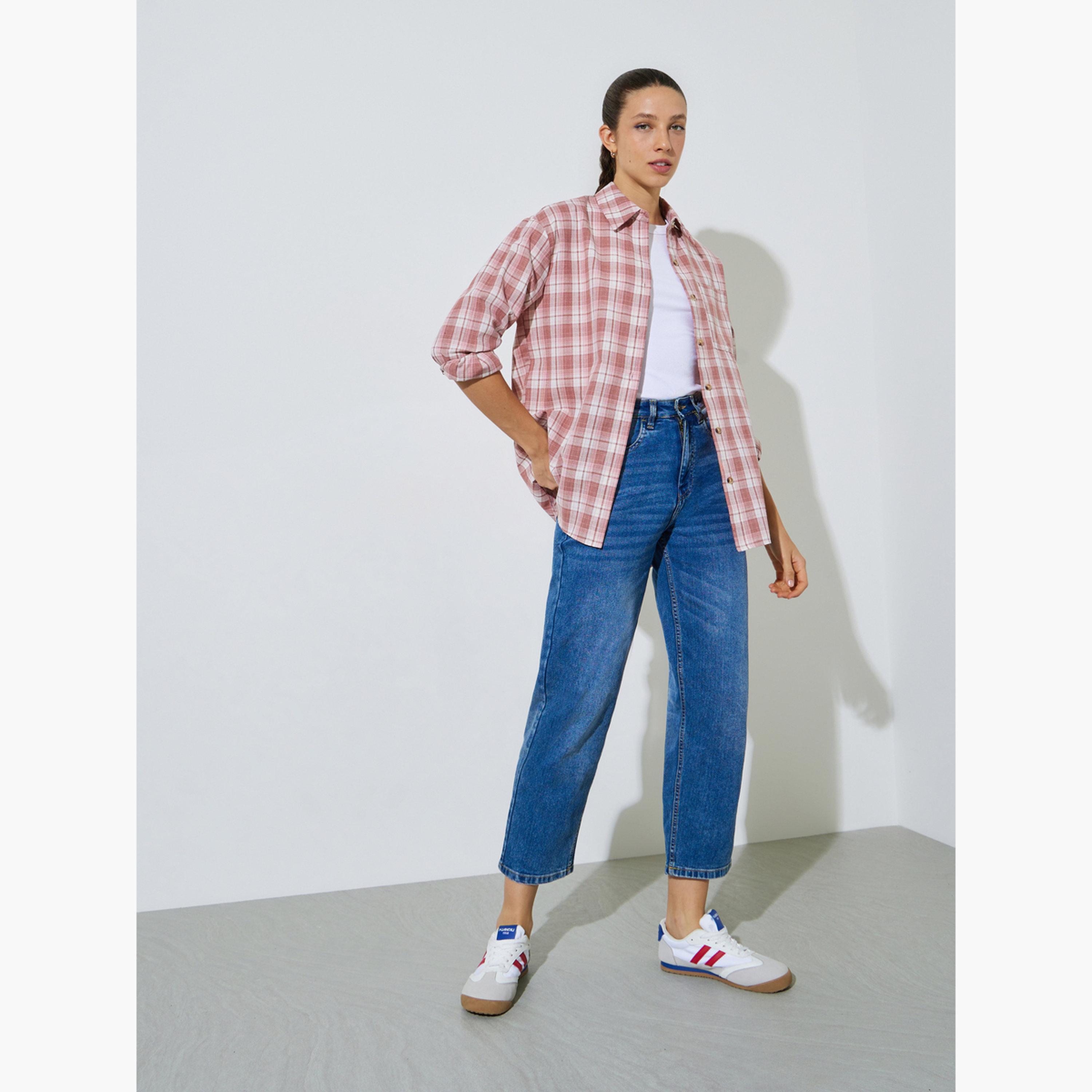 بلوزة واسعة قصة طويلة بنمط كاروهات-women-clothing-shirtsandblouses-shirts-image-2
