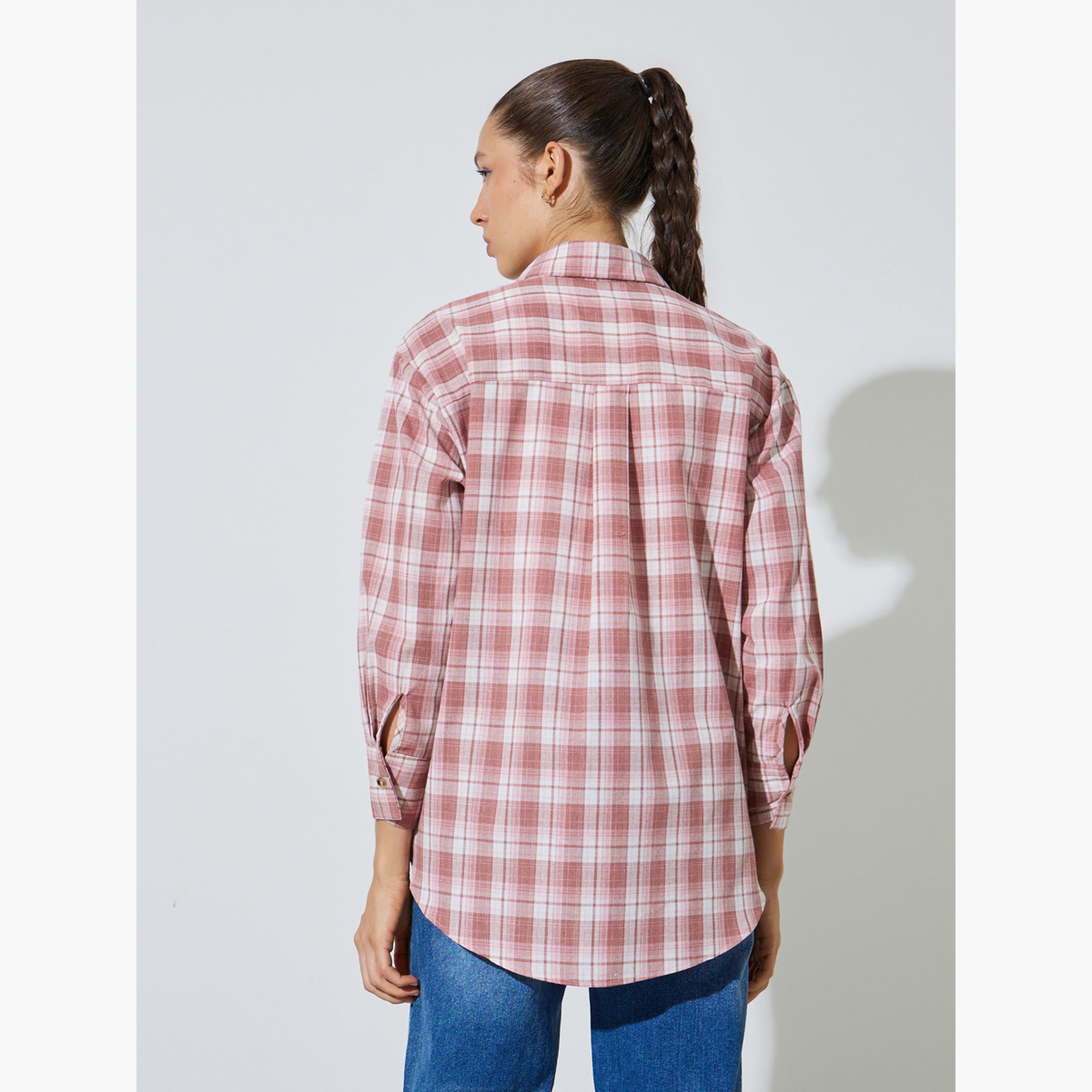 بلوزة واسعة قصة طويلة بنمط كاروهات-women-clothing-shirtsandblouses-shirts-image-4