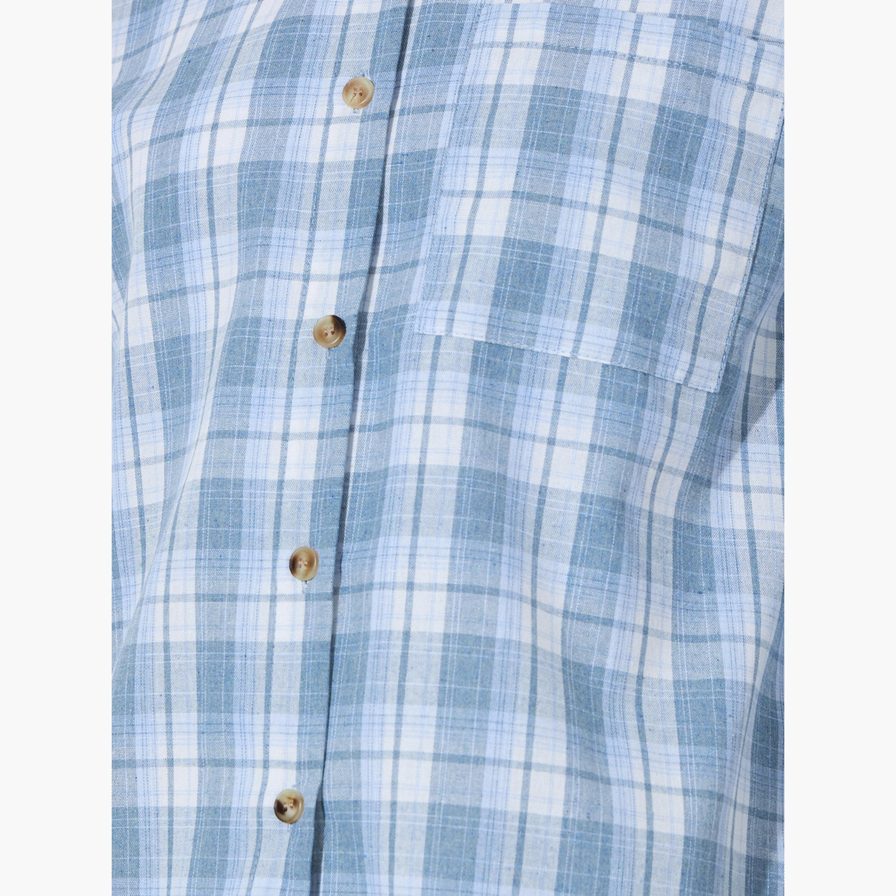 Styli Light Blue Longline Plaid Oversized Shirt-women-clothing-shirtsandblouses-shirts-image-6