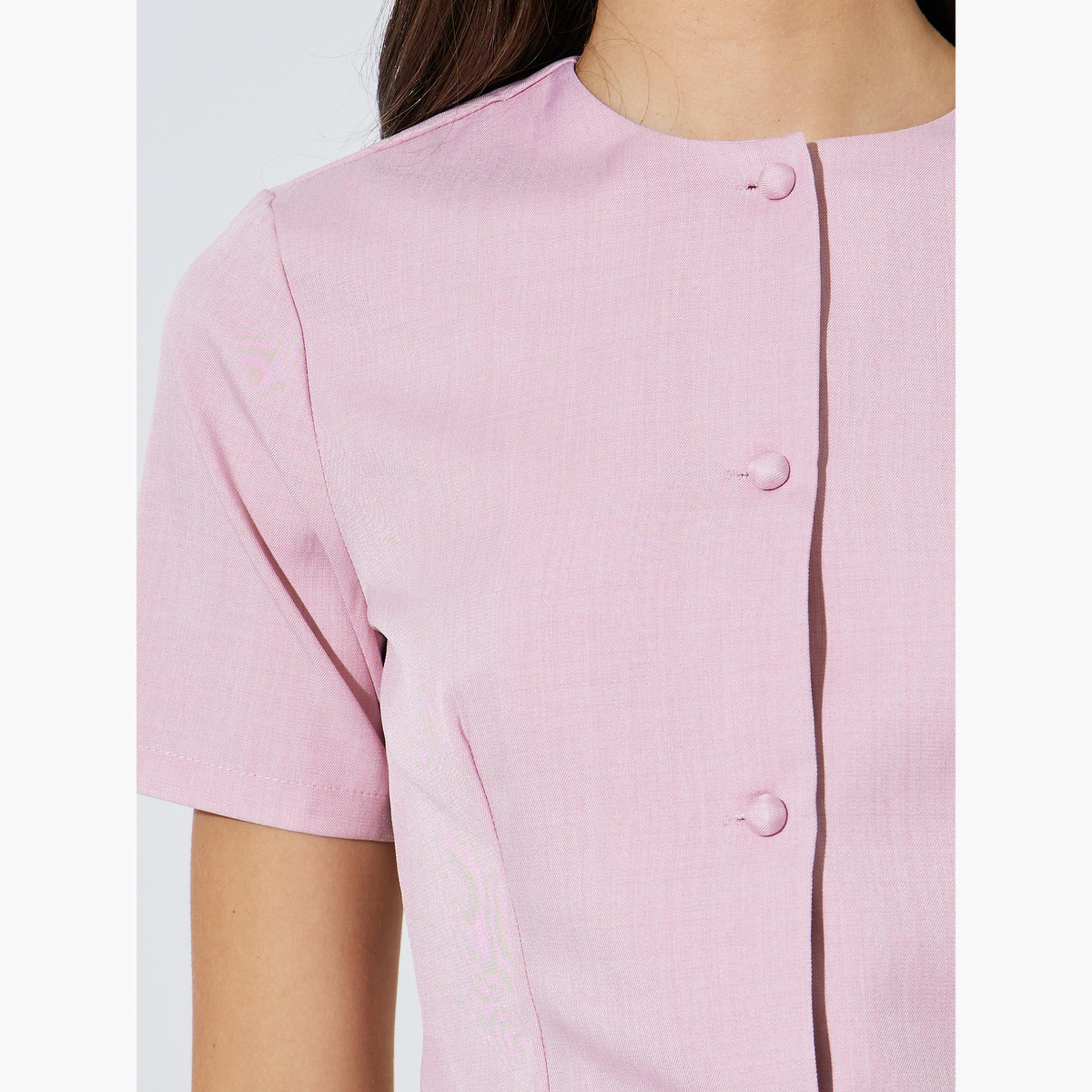 Styli Pink Short Sleeve Button-Front Blouse-women-clothing-shirtsandblouses-blouses-image-4