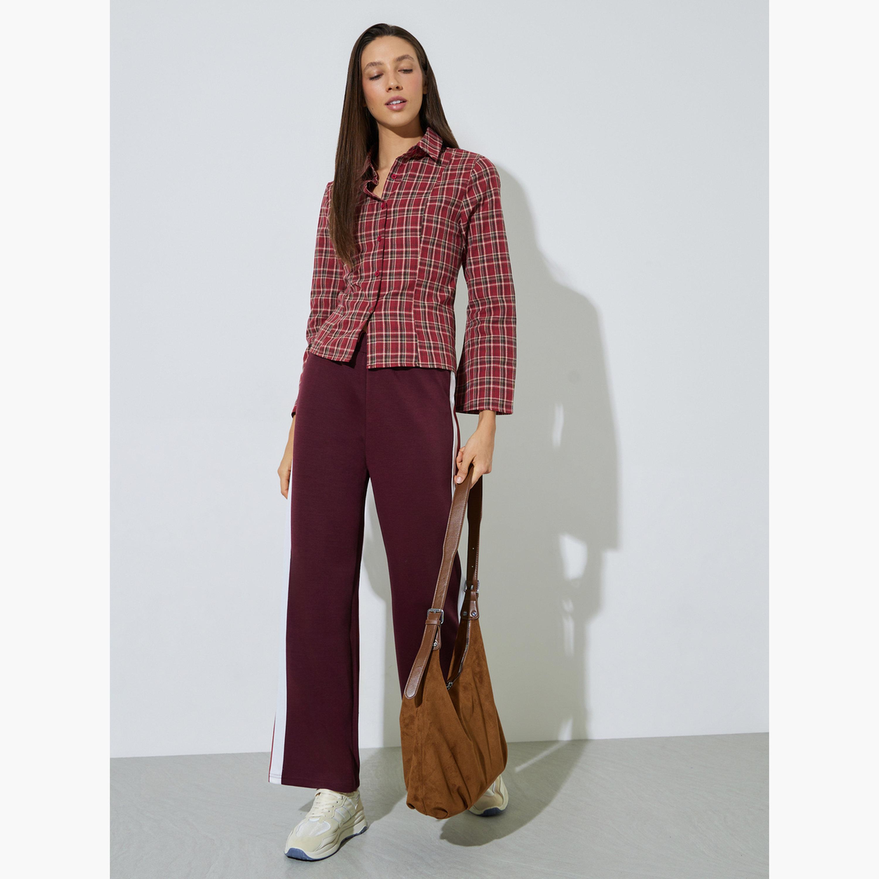 قميص بأكمام طويلة واسعة ونمط كاروهات لون أحمر-women-clothing-shirtsandblouses-shirts-image-2