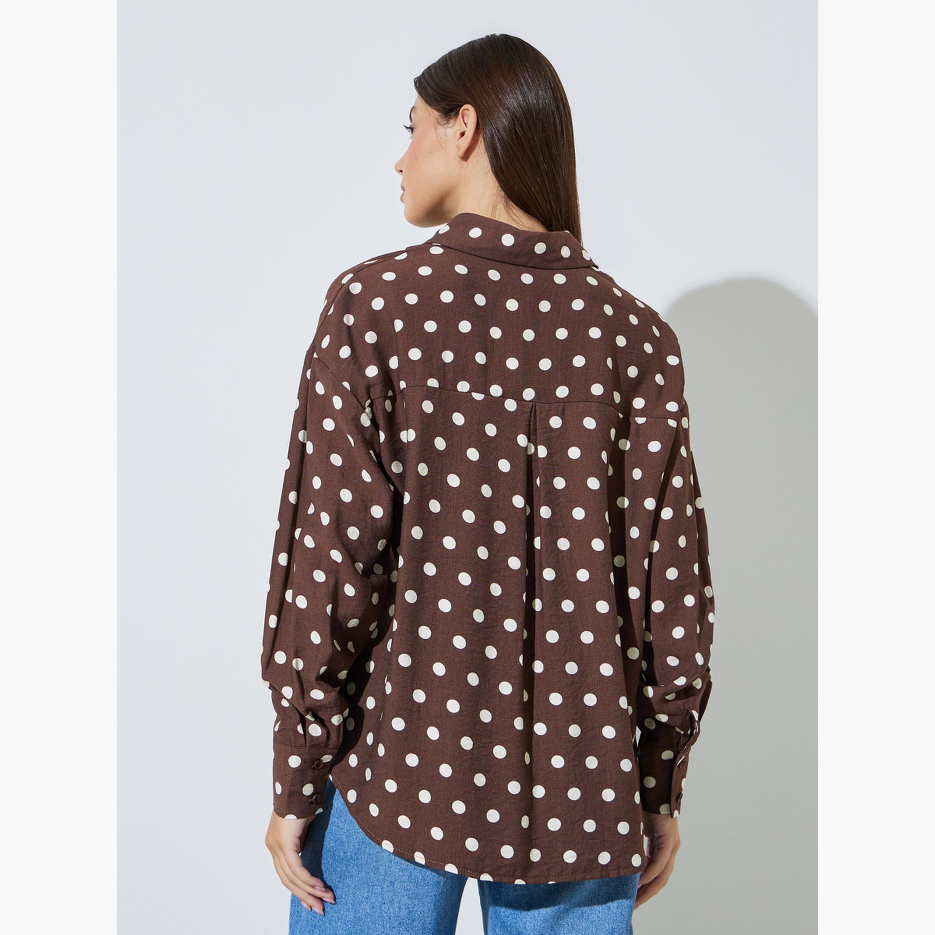 بلوزة بطبعة نقاط بولكا وقصة عادية مع أكمام طويلة-women-clothing-shirtsandblouses-shirts-image-4