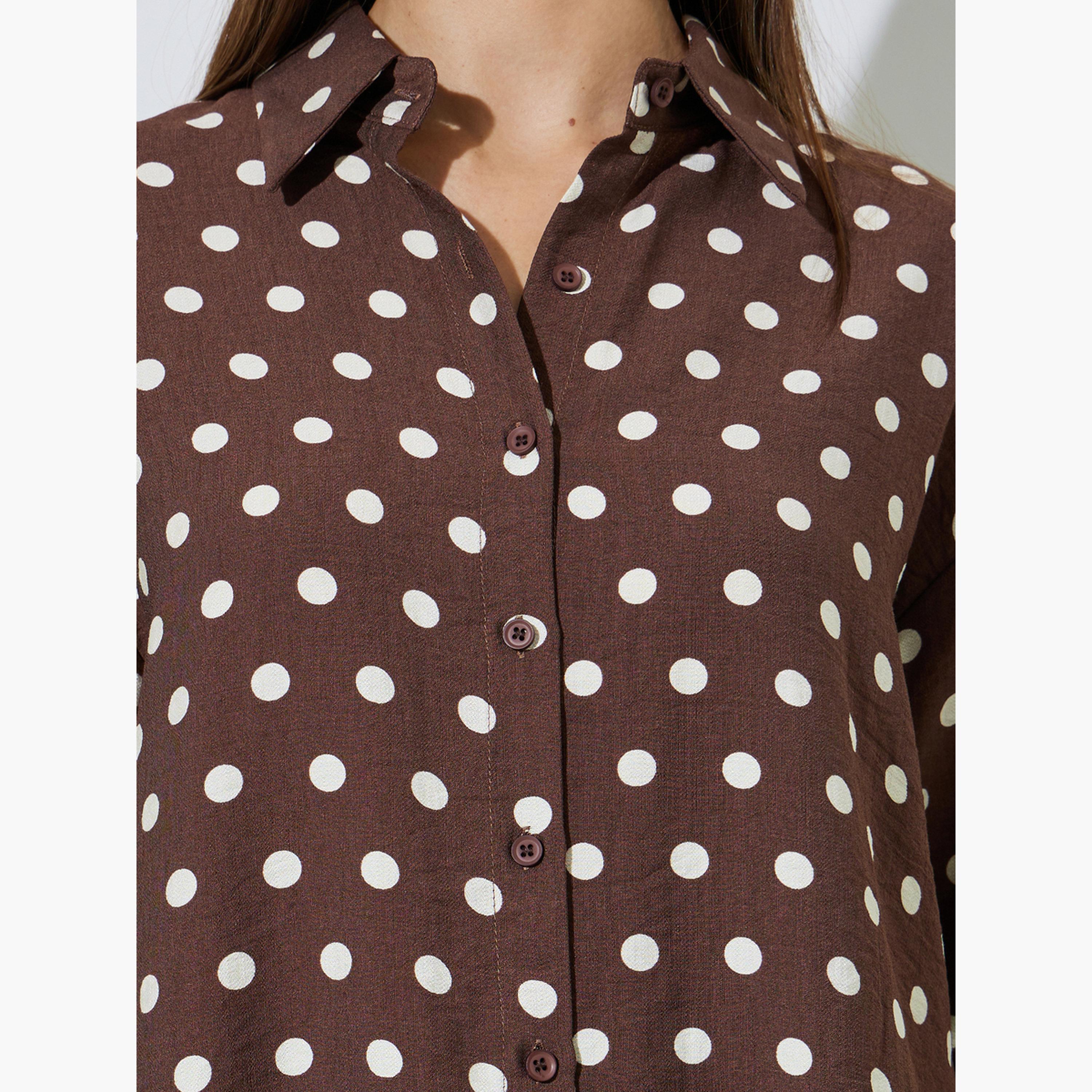 بلوزة بطبعة نقاط بولكا وقصة عادية مع أكمام طويلة-women-clothing-shirtsandblouses-shirts-image-5