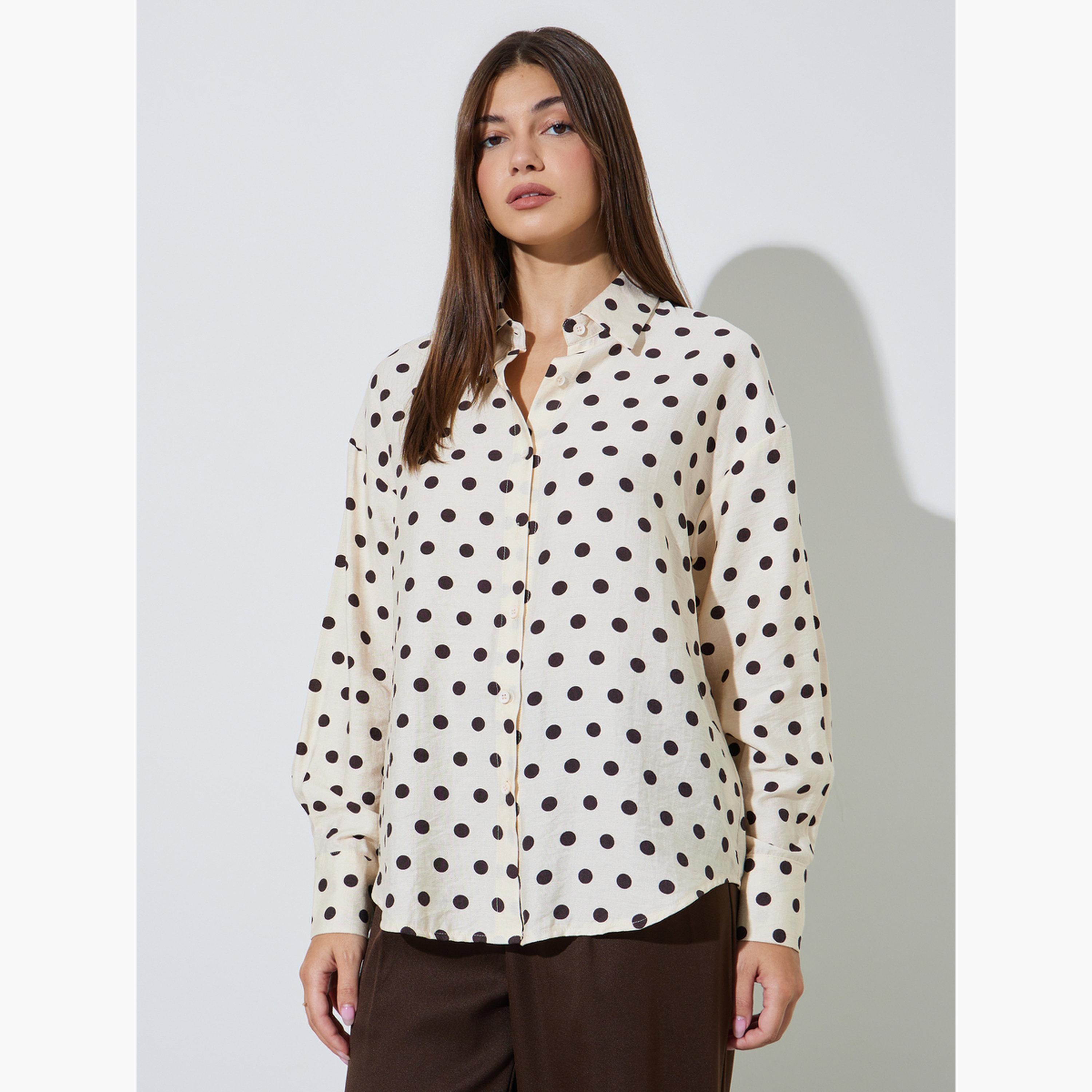 Styli Off-White Polka Dot Long Sleeve Regular Fit Shirt-women-clothing-shirtsandblouses-shirts-image-1