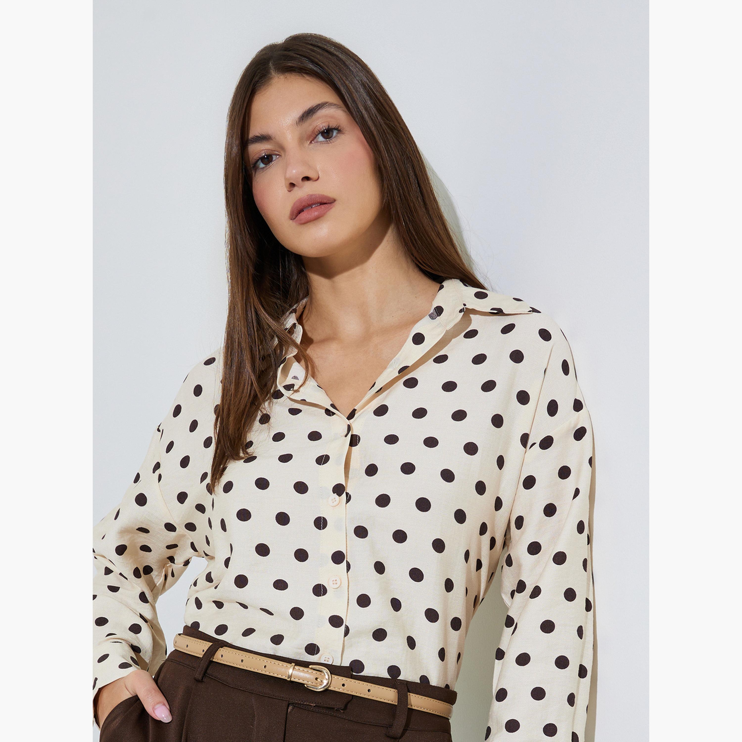 Styli Off-White Polka Dot Long Sleeve Regular Fit Shirt-women-clothing-shirtsandblouses-shirts-image-3
