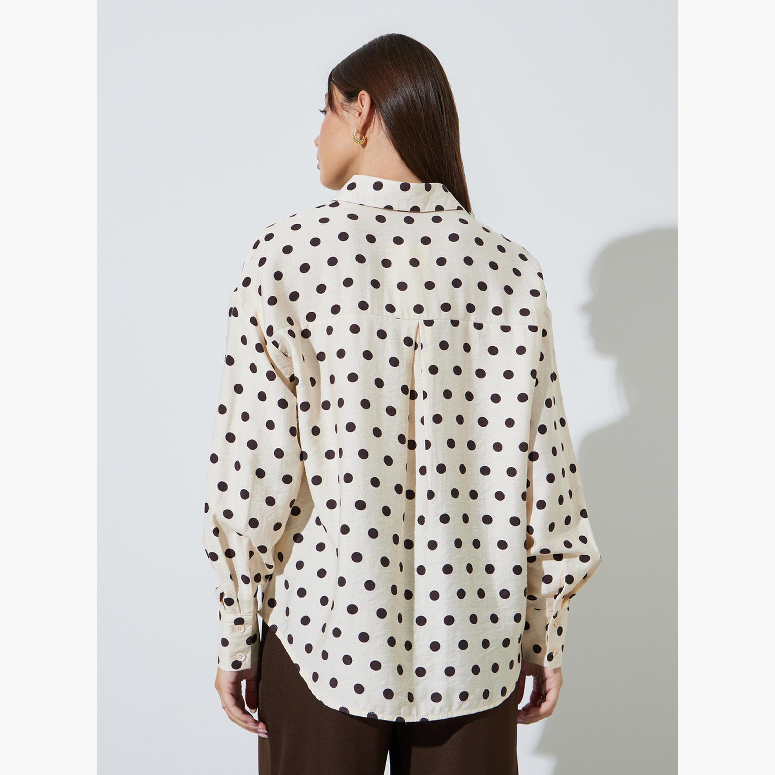 Styli Off-White Polka Dot Long Sleeve Regular Fit Shirt-women-clothing-shirtsandblouses-shirts-image-4