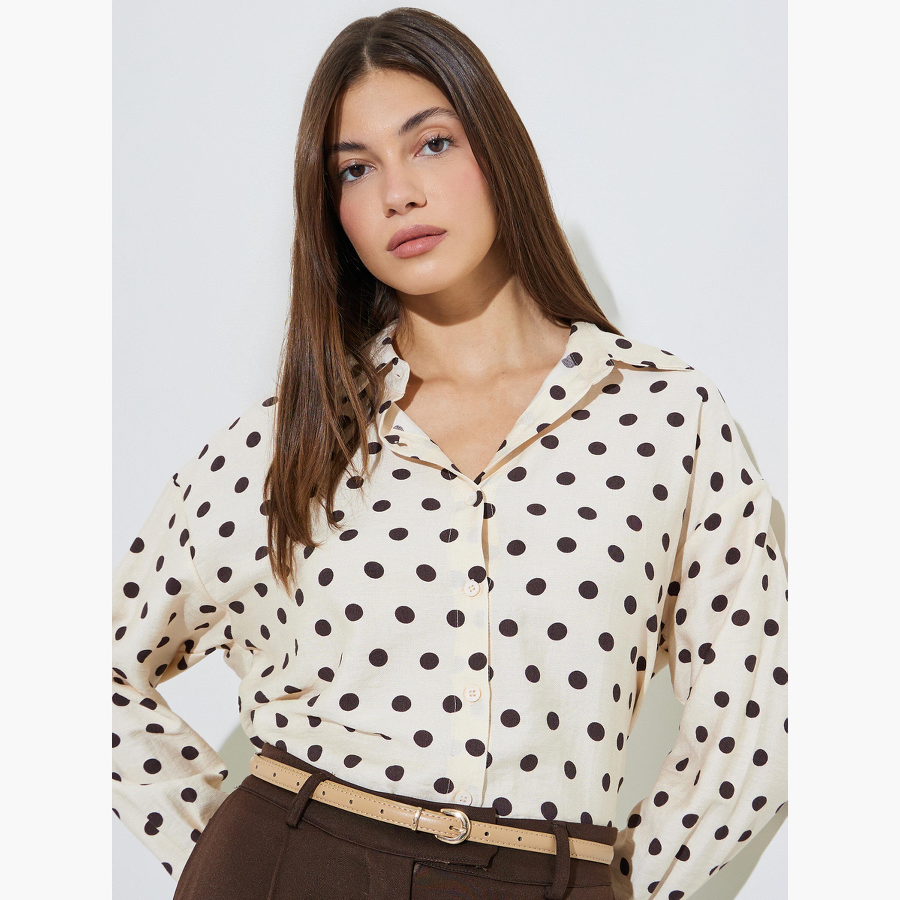 Styli Off-White Polka Dot Long Sleeve Regular Fit Shirt-women-clothing-shirtsandblouses-shirts-image-5