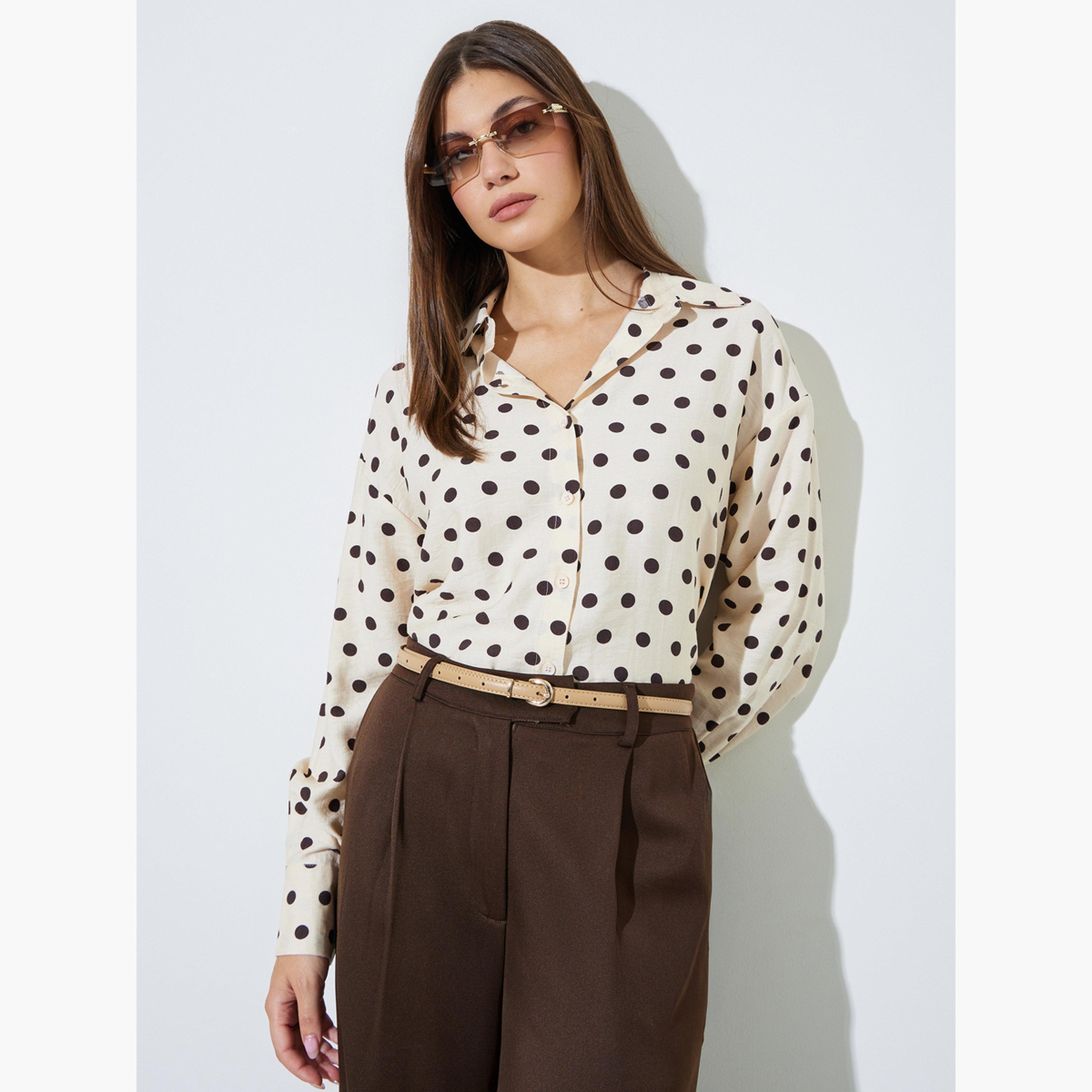 Styli Off-White Polka Dot Long Sleeve Regular Fit Shirt-women-clothing-shirtsandblouses-shirts-image-6