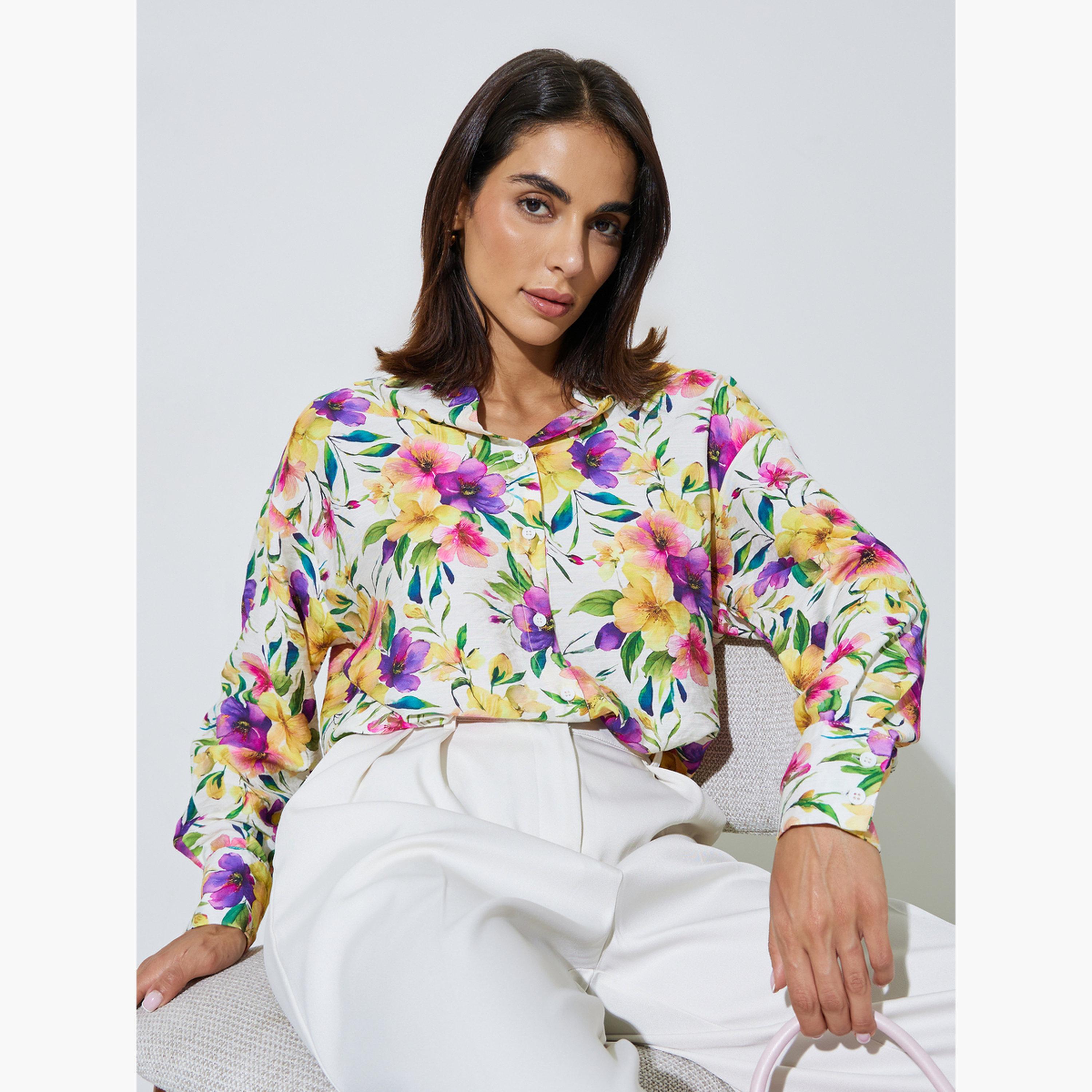 Styli Off White Floral Longline Shirt-women-clothing-shirtsandblouses-shirts-image-3