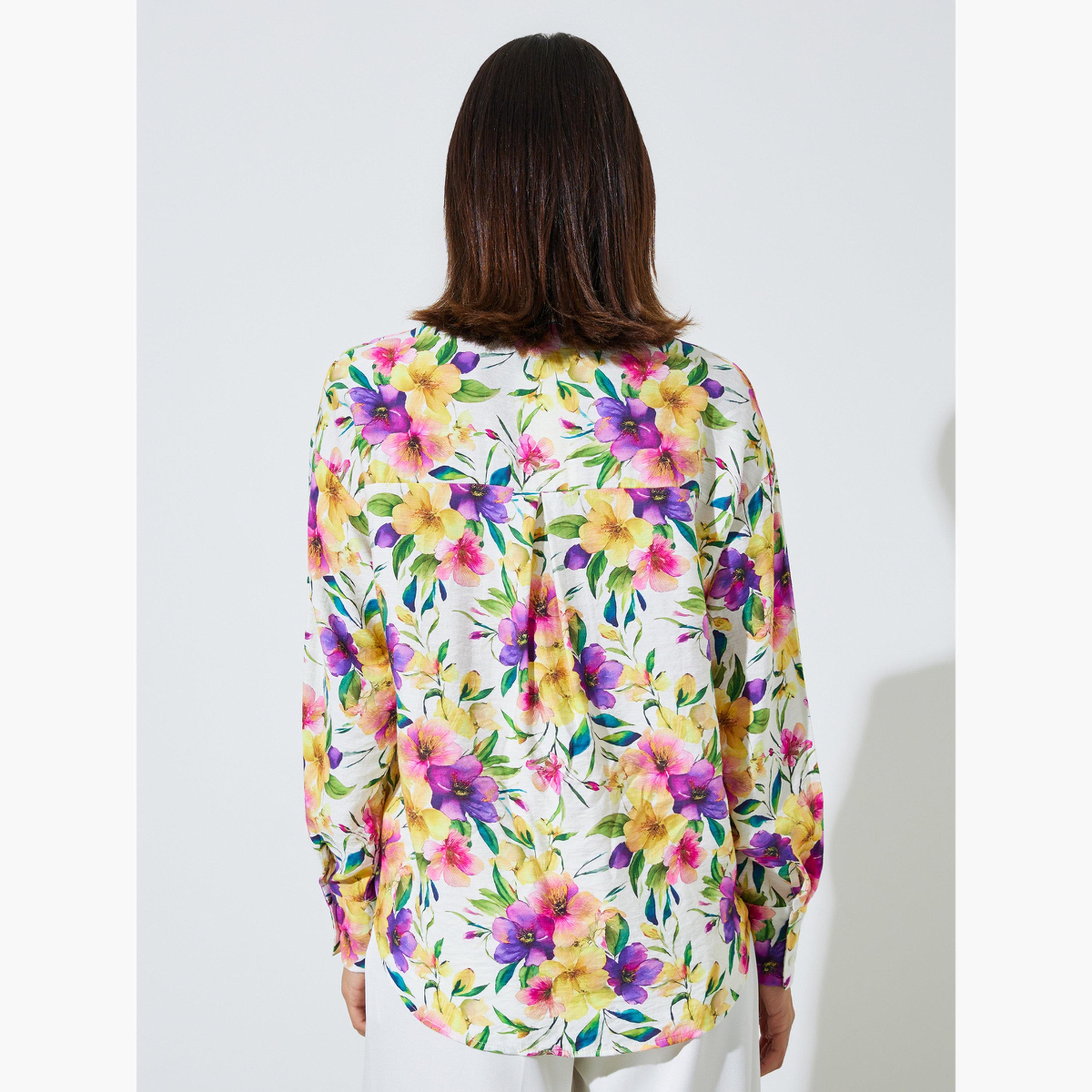 Styli Off White Floral Longline Shirt-women-clothing-shirtsandblouses-shirts-image-4