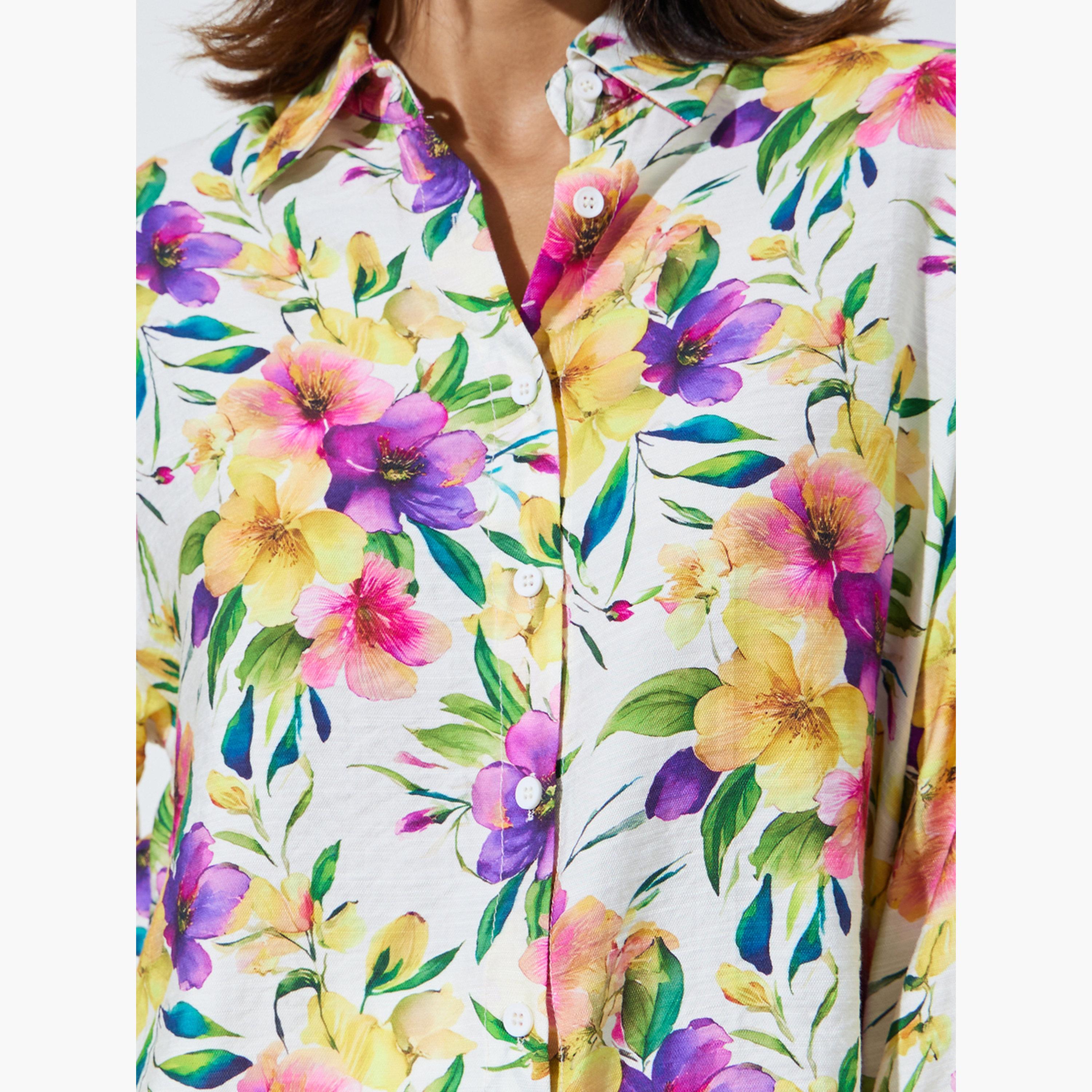 Styli Off White Floral Longline Shirt-women-clothing-shirtsandblouses-shirts-image-5