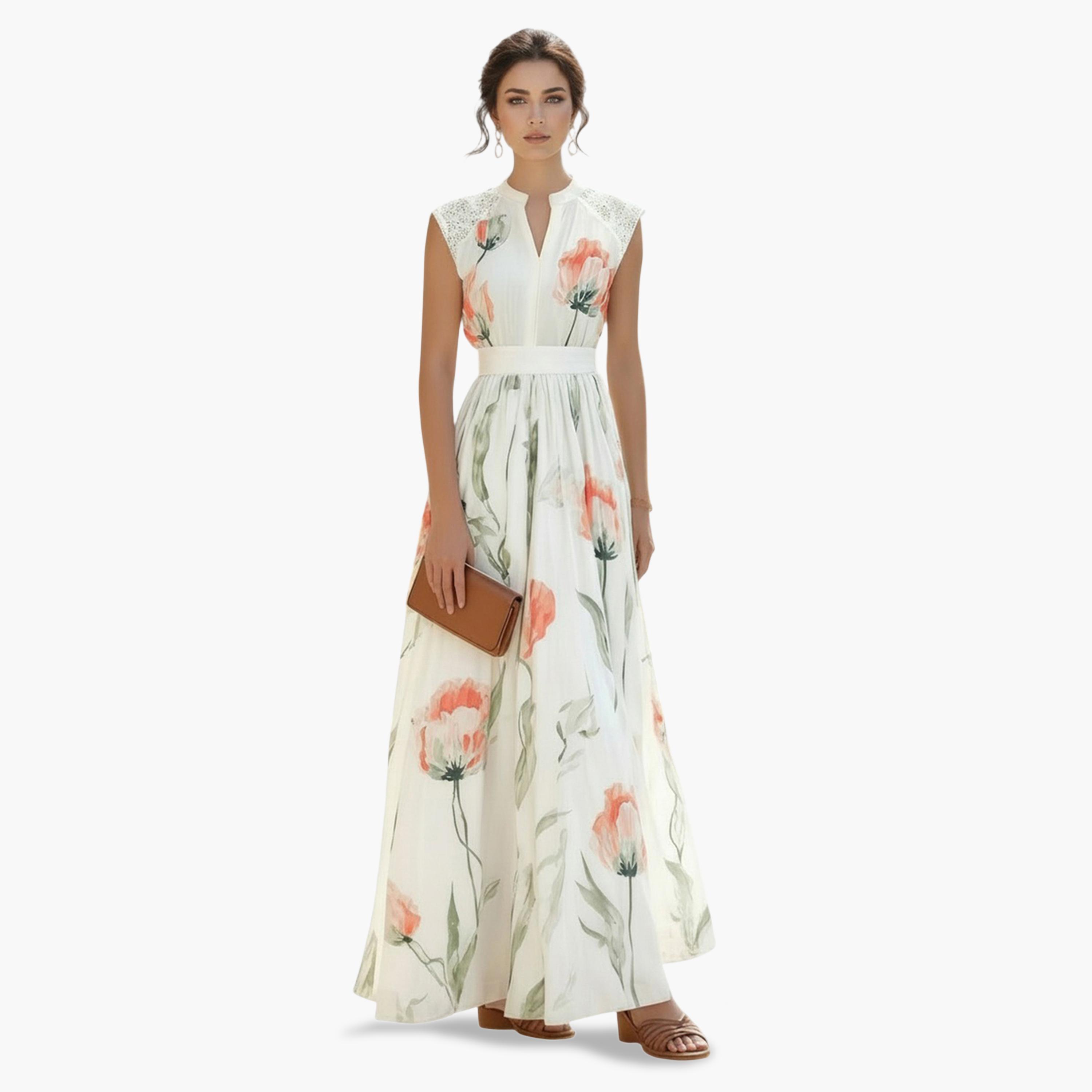 Styli Off White Floral Lace Trim A-Line Maxi Dress-women-clothing-dresses-image-1