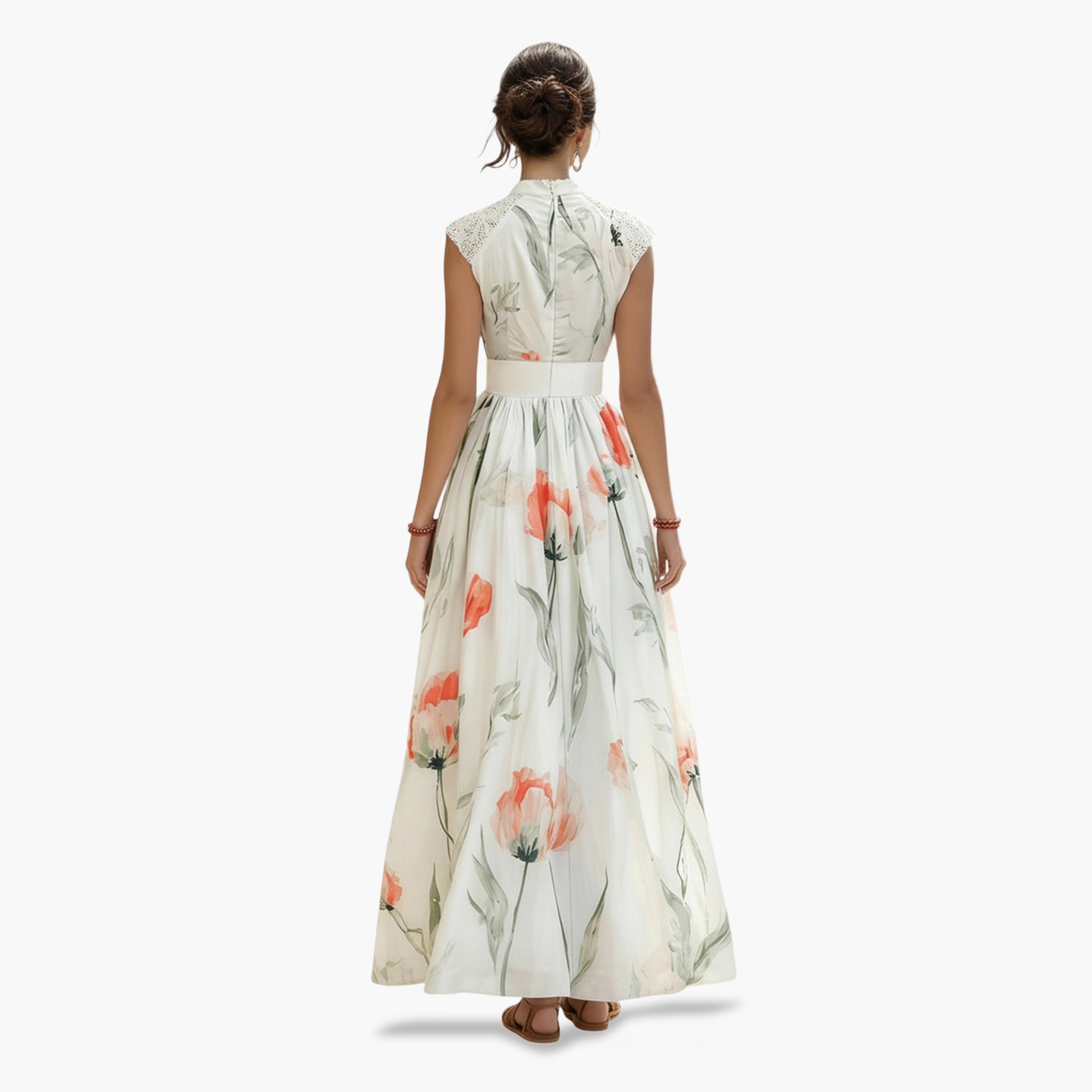 Styli Off White Floral Lace Trim A-Line Maxi Dress-women-clothing-dresses-image-3