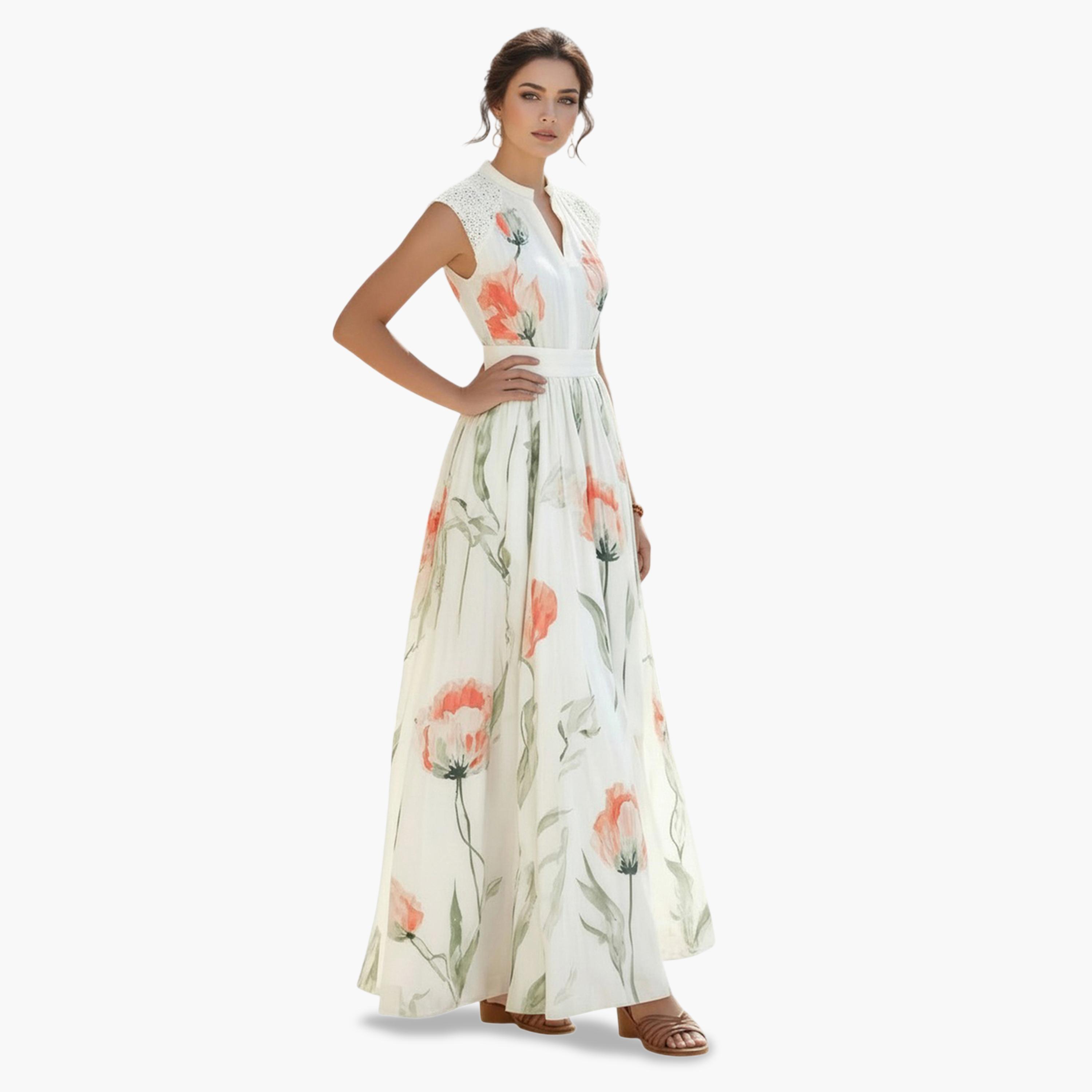 Styli Off White Floral Lace Trim A-Line Maxi Dress-women-clothing-dresses-image-4