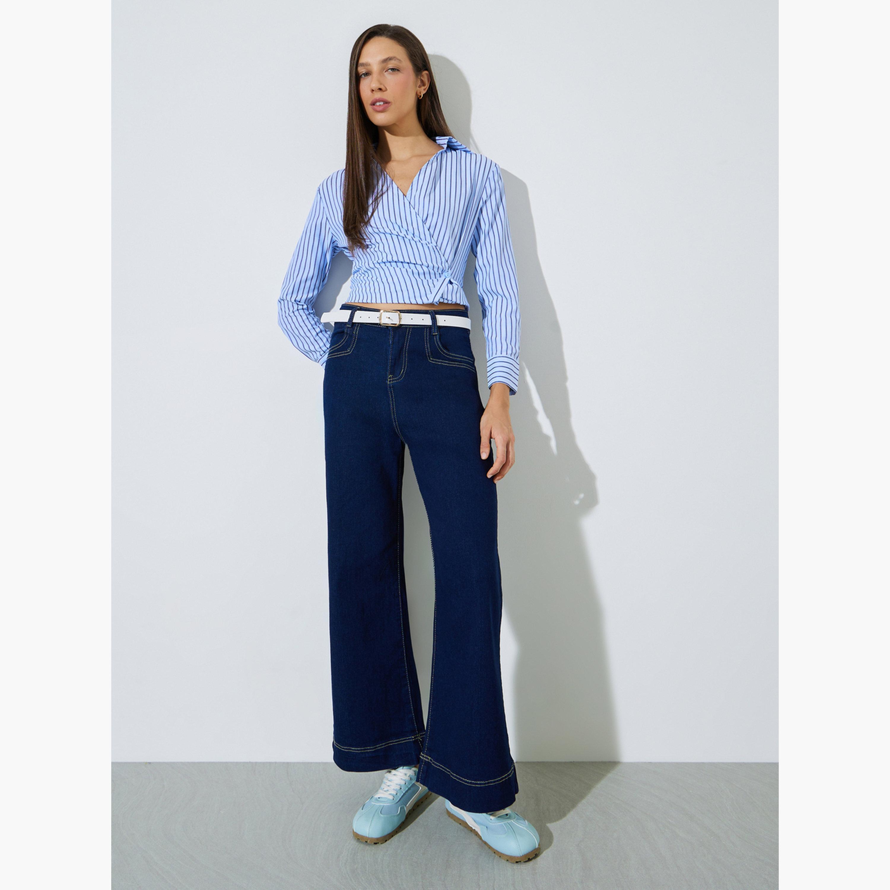 Styli Dark Blue Mid Rise Wide Leg Jeans-women-clothing-bottoms-jeans-image-2