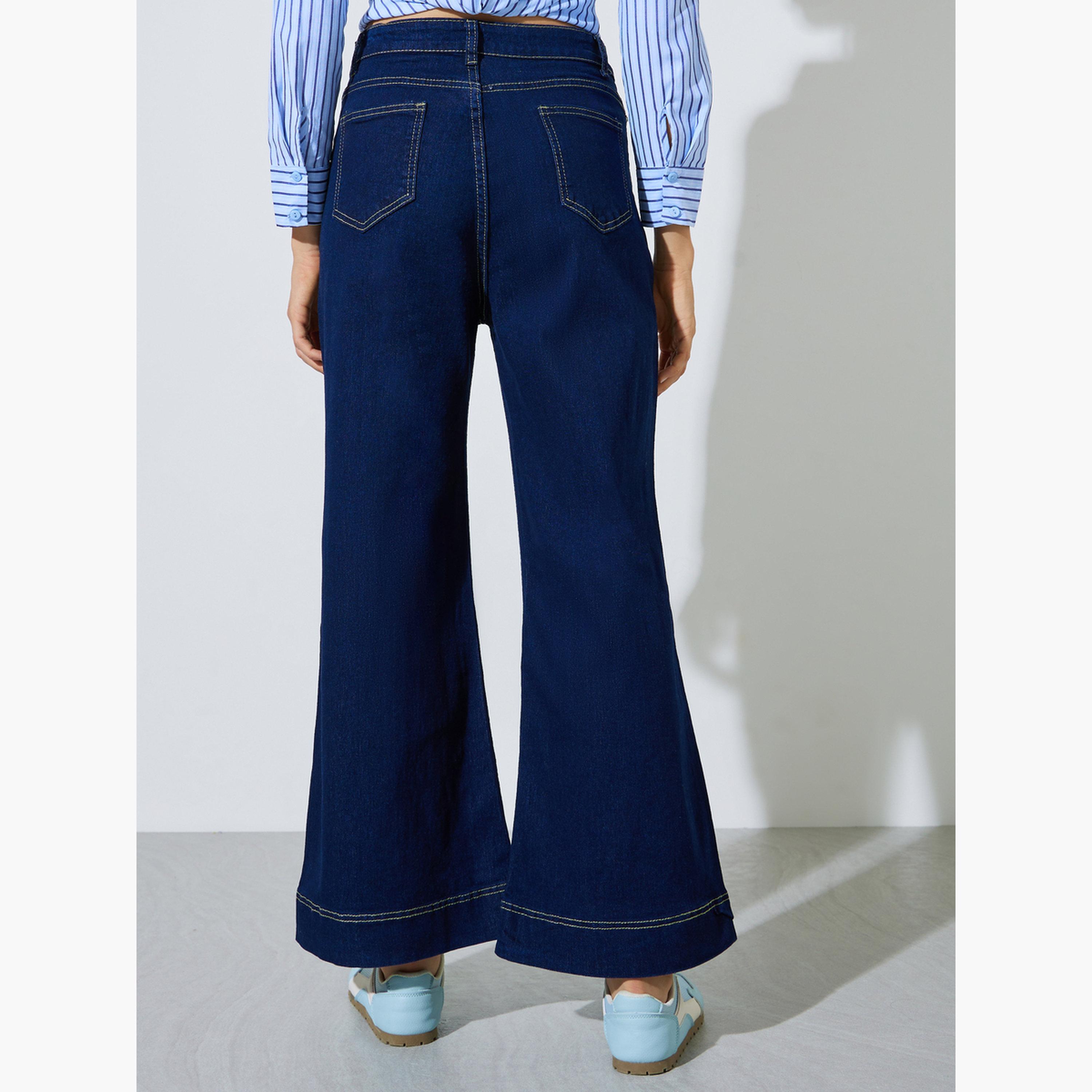 Styli Dark Blue Mid Rise Wide Leg Jeans-women-clothing-bottoms-jeans-image-4