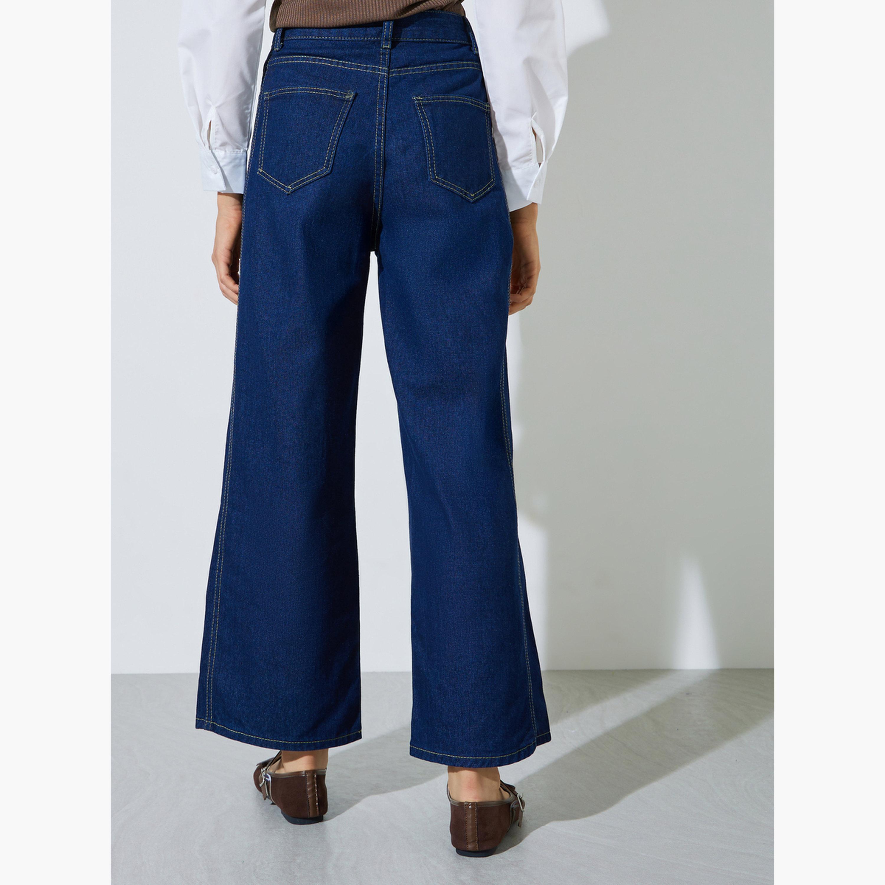Styli Dark Blue Mid Rise Wide Leg Jeans-women-clothing-bottoms-jeans-image-4